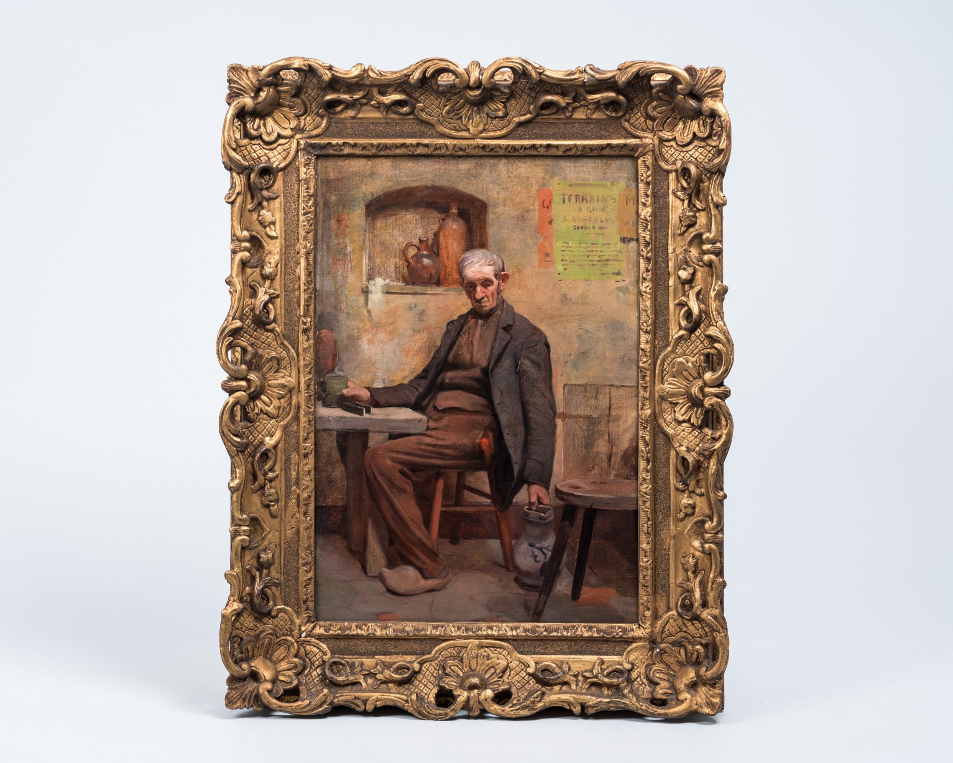 Belgian school: The old drunkard, oil on canvas, 19th C. - Image 2 of 4