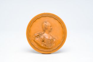 Jean-Baptiste Nini (1717-1786): Portrait medallion of Mary Alcok (1740-1824), terracotta, dated 1762