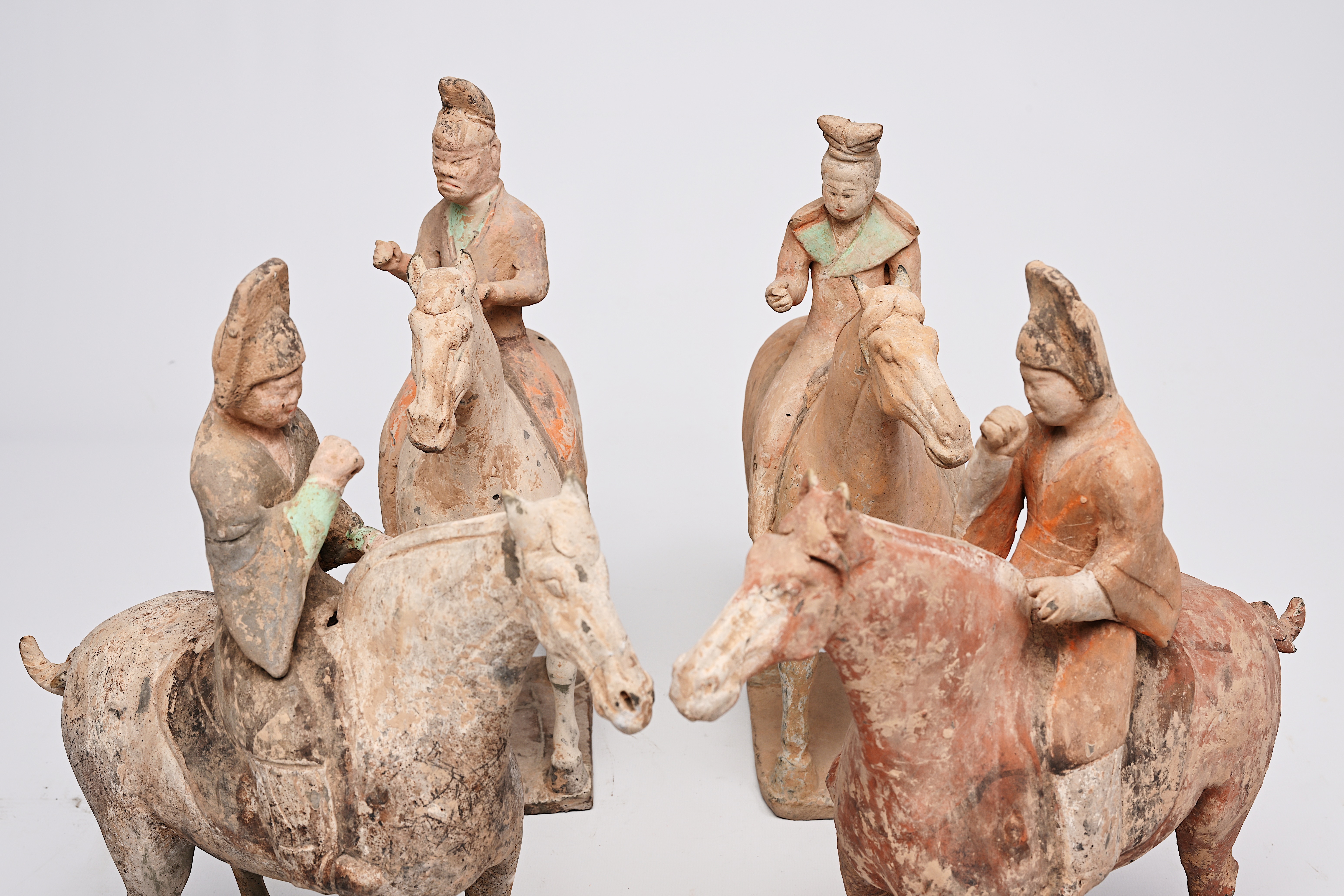 Four Chinese polychrome painted pottery equestrian figures, Tang - Image 10 of 22