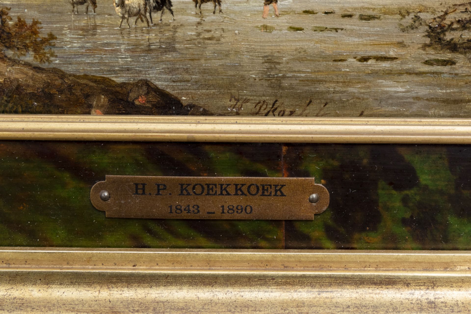 Hendrik Pieter Koekkoek (1843-1890/1910): A river landscape with a goat herd, oil on panel - Image 4 of 6
