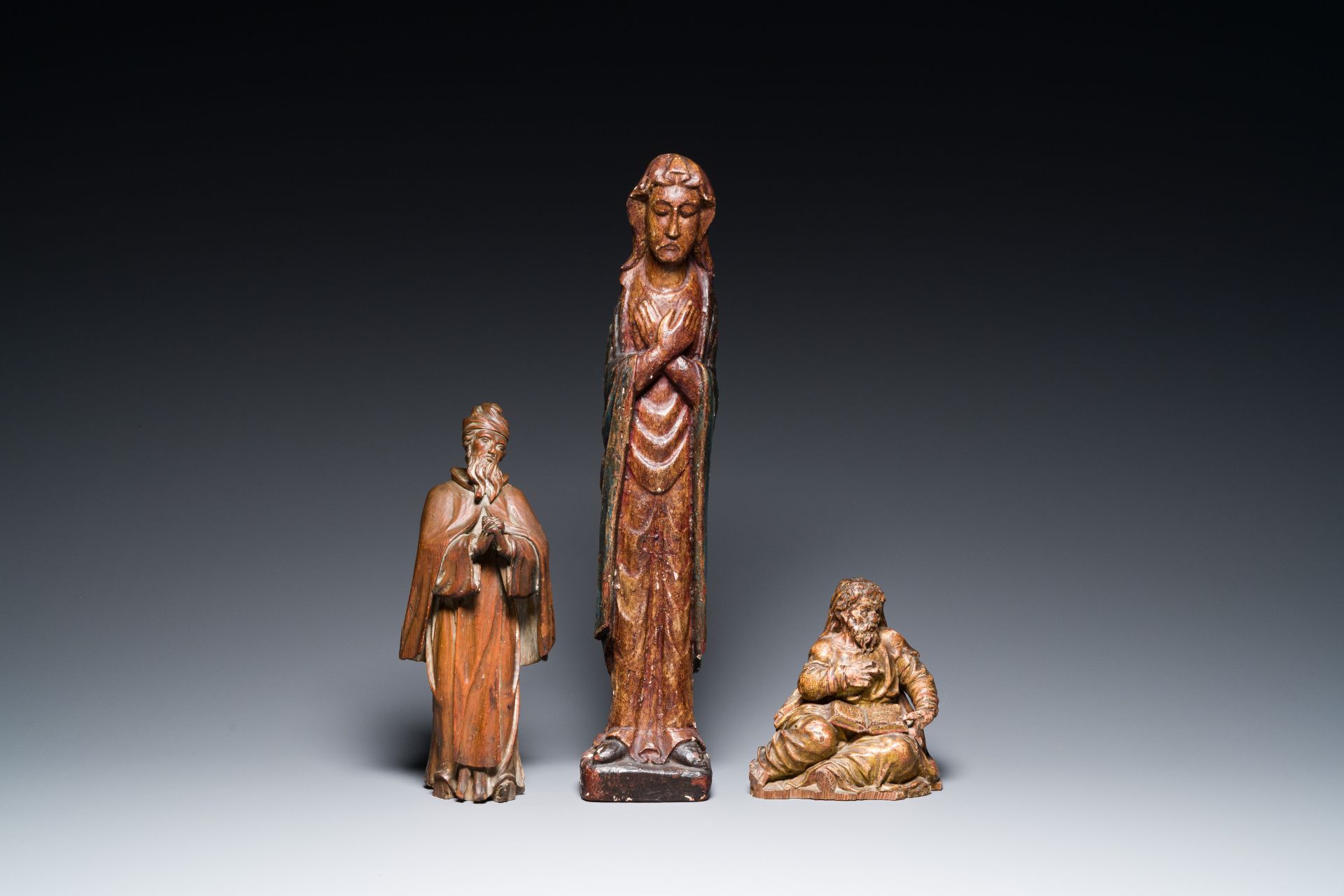 Three religious wood sculptures, France, Germany and Spain, 15th/16th C. - Image 2 of 7