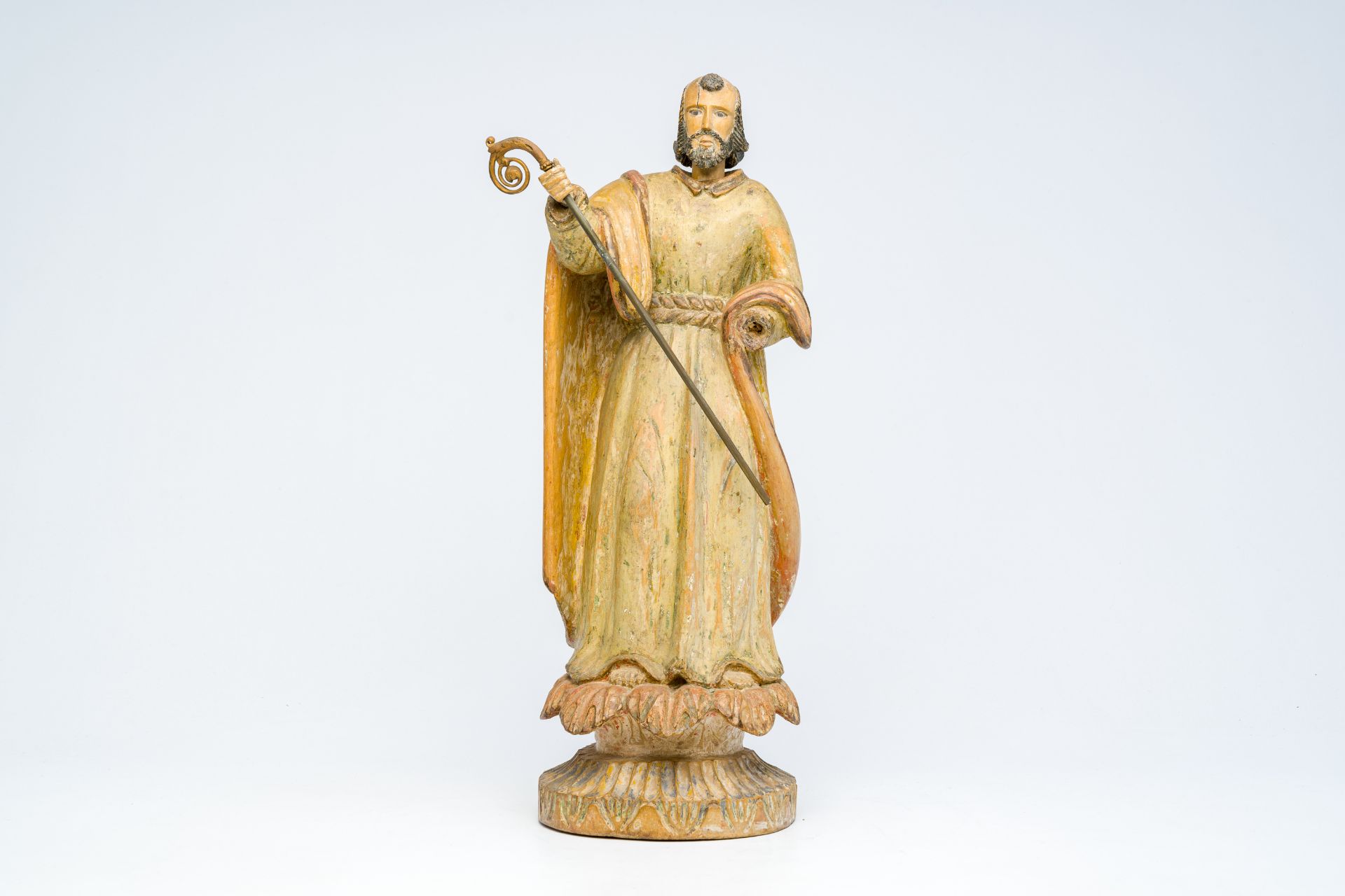 A carved and polychrome painted wood Saint Joseph, 18th C. - Image 2 of 7