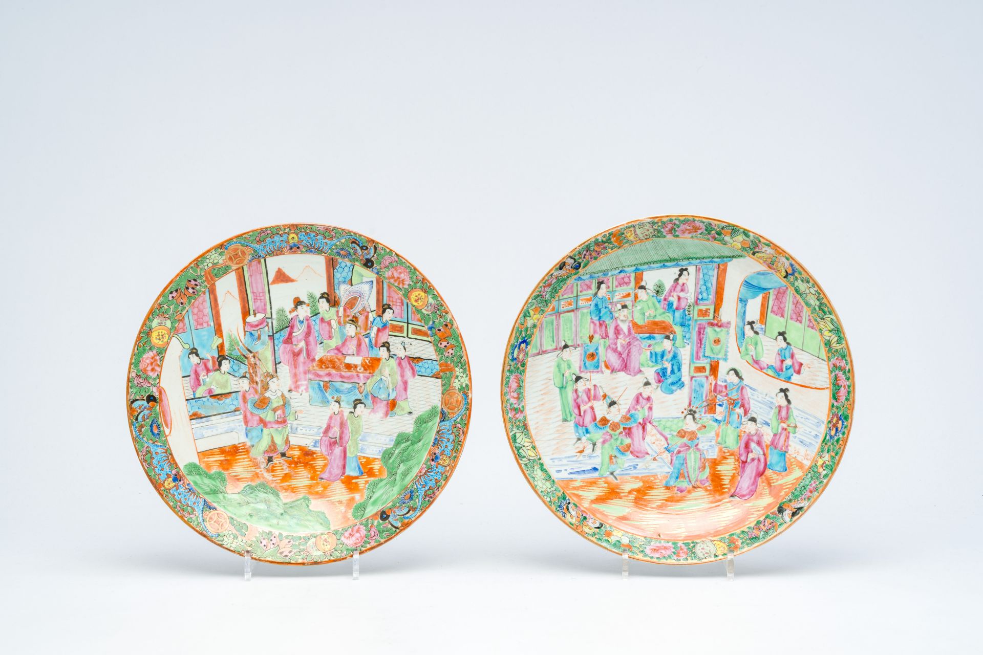 A varied collection of Chinese Canton famille rose porcelain with palace scenes and floral design, 1 - Bild 2 aus 9