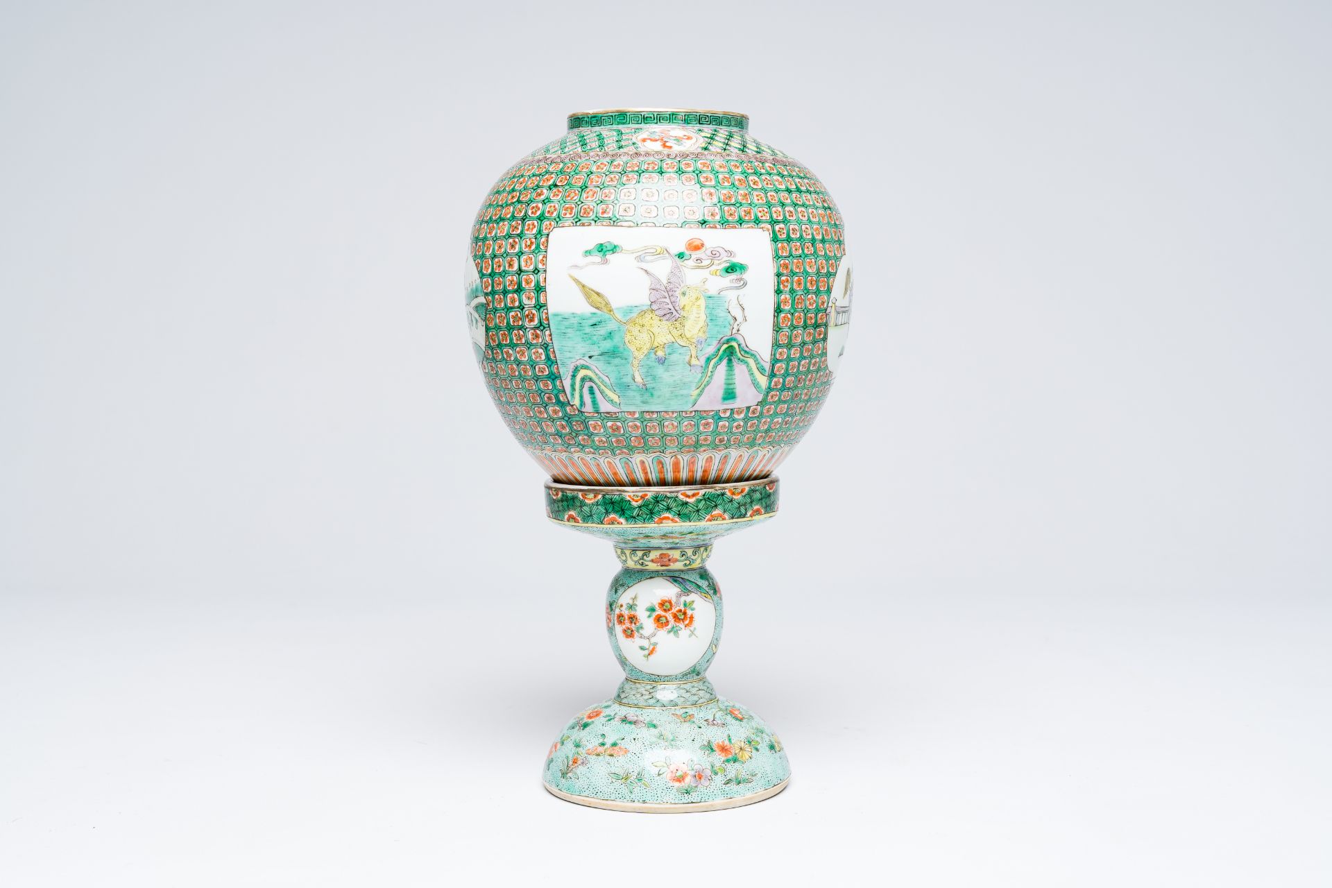 A Chinese famille verte lantern on stand with mythical animals, Republic - Image 5 of 12