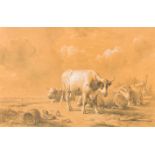 Eugene Verboeckhoven (1798-1881): Cattle in a landscape, mixed media on paper, dated 1869