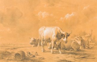 Eugene Verboeckhoven (1798-1881): Cattle in a landscape, mixed media on paper, dated 1869