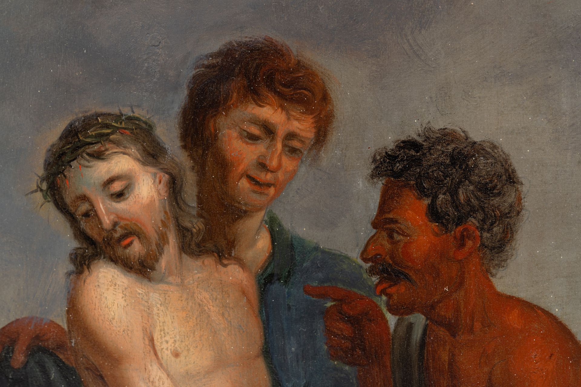 European school: The mocking of Christ, oil on panel, 19th C. - Bild 4 aus 4