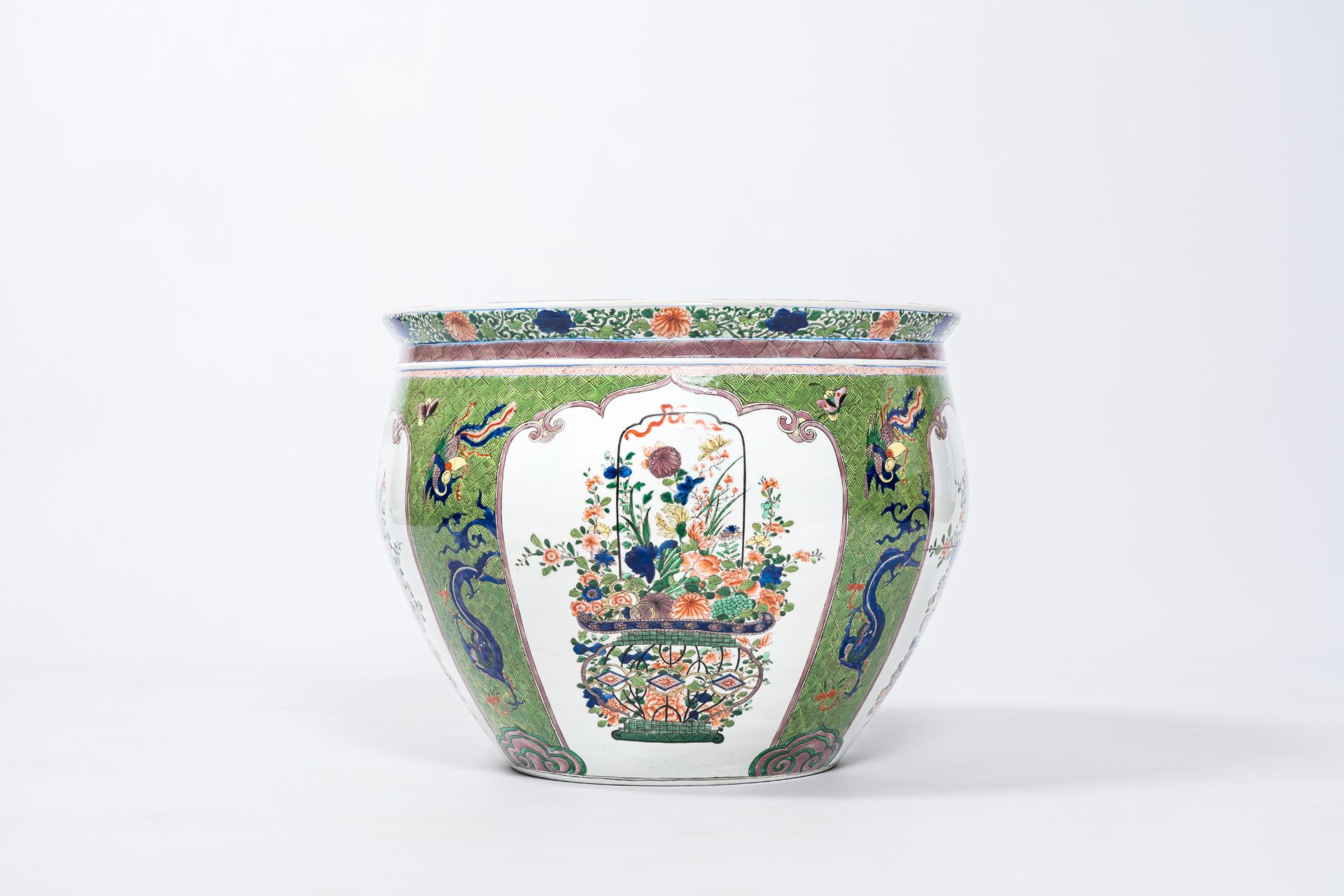 A French Samson famille verte style jardiniere with phoenixes, dragons and flower baskets, Paris, 19 - Image 2 of 20