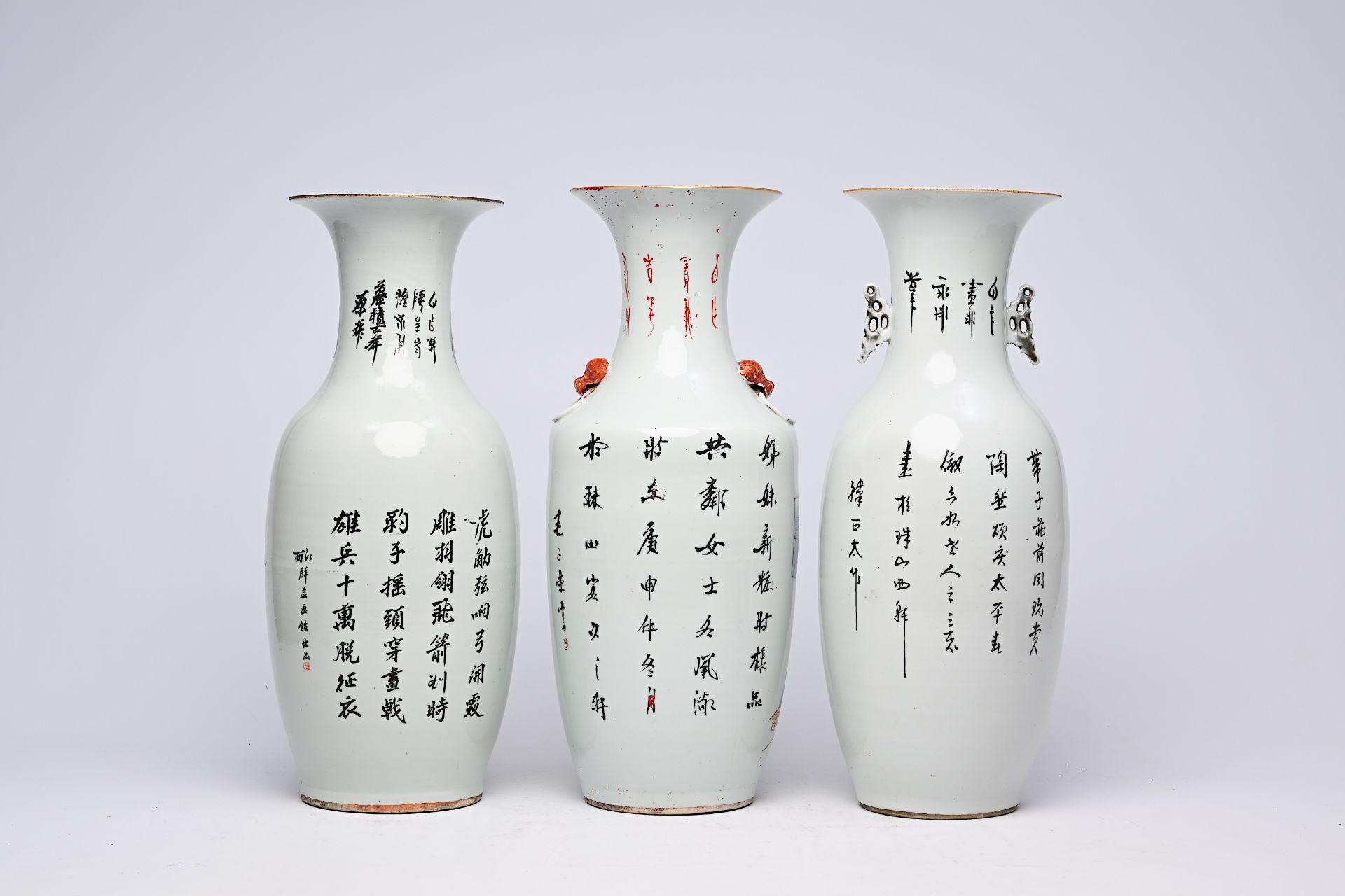 Three Chinese famille rose and qianjiang cai vases with figurative design, 19th/20th C. - Bild 7 aus 16