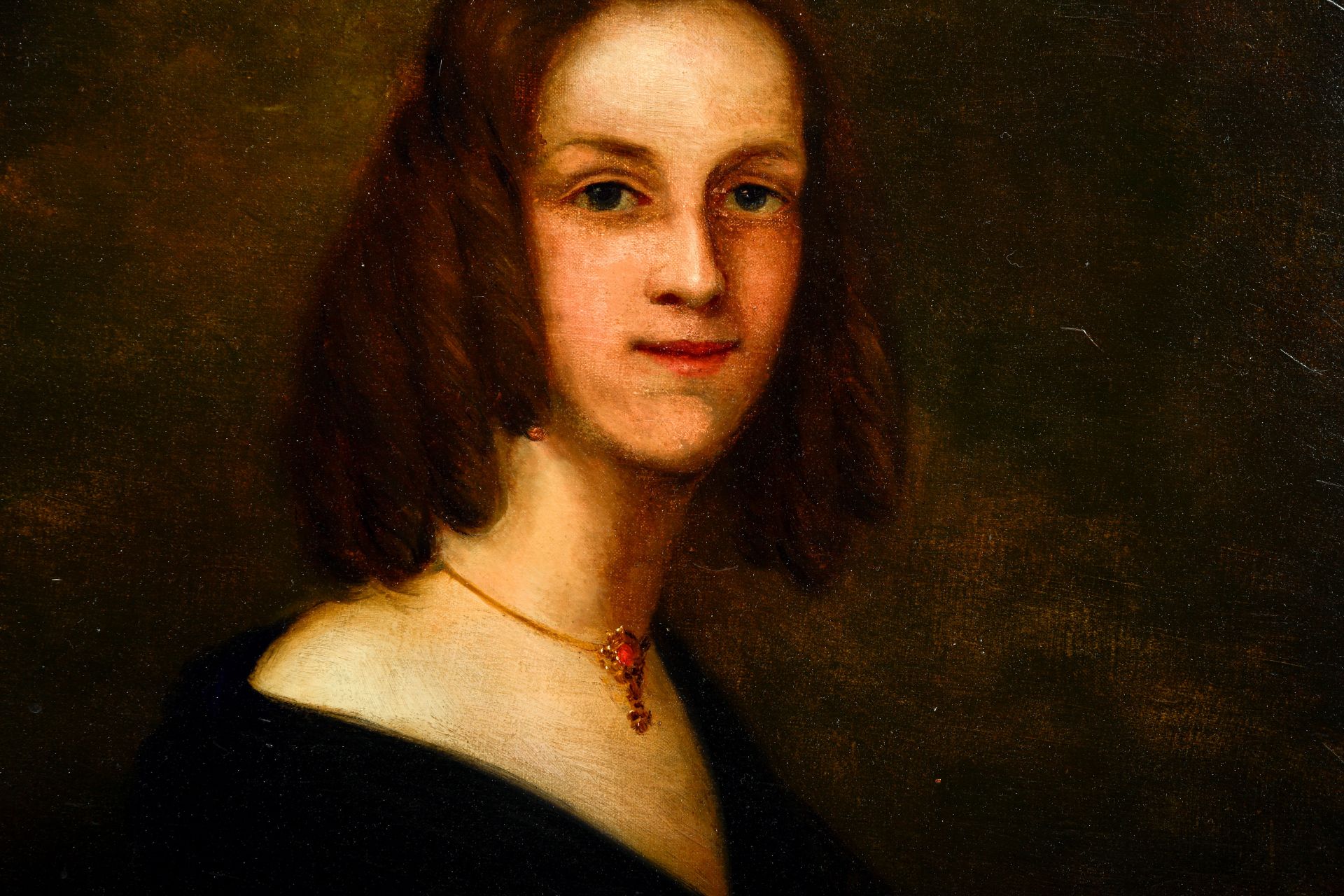 Belgian school: Portrait of a lady, oil on canvas, 19th C. - Bild 4 aus 4