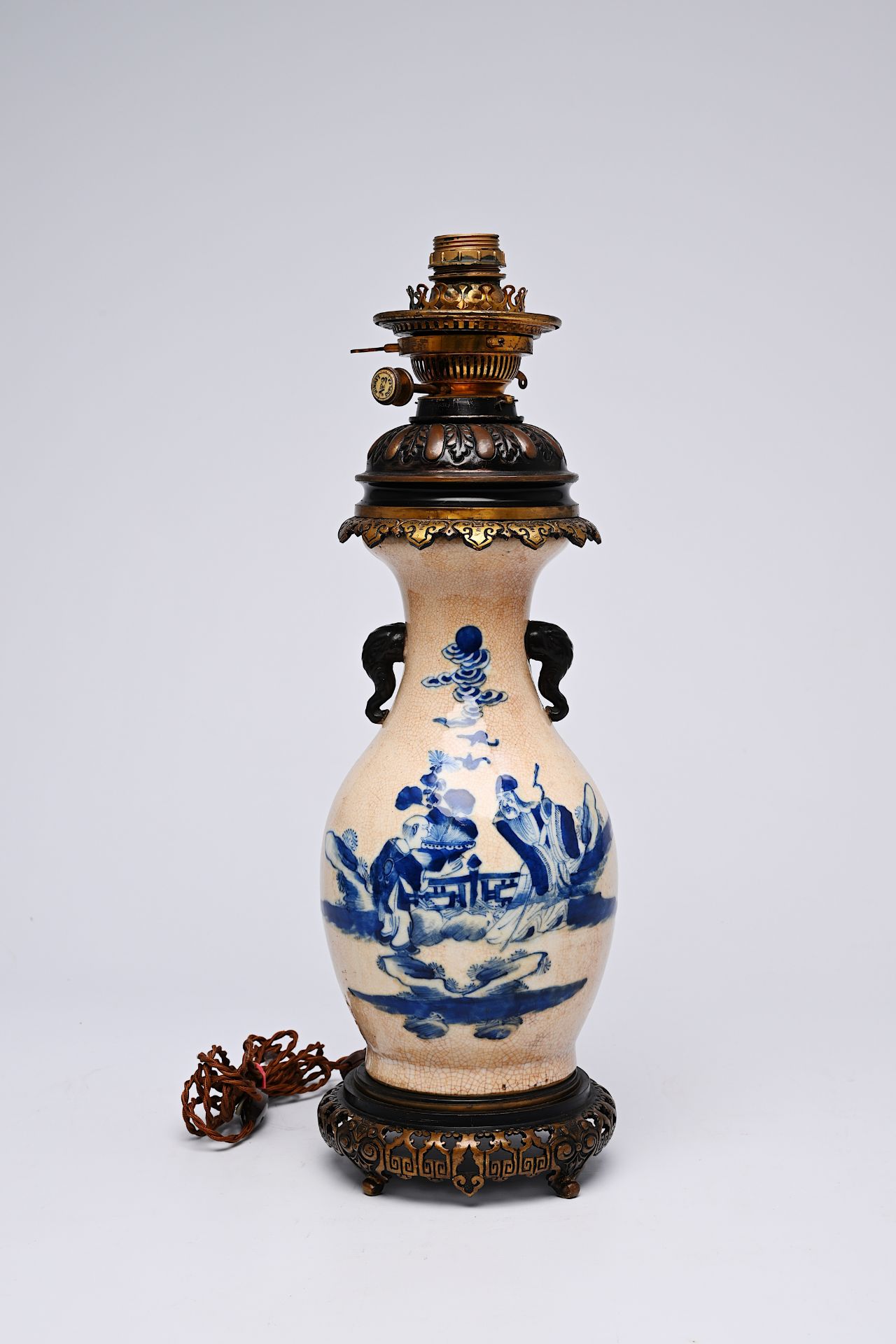 A Chinese blue and white Nanking crackle glazed vase with an immortal and his servant mounted as a l - Image 3 of 20