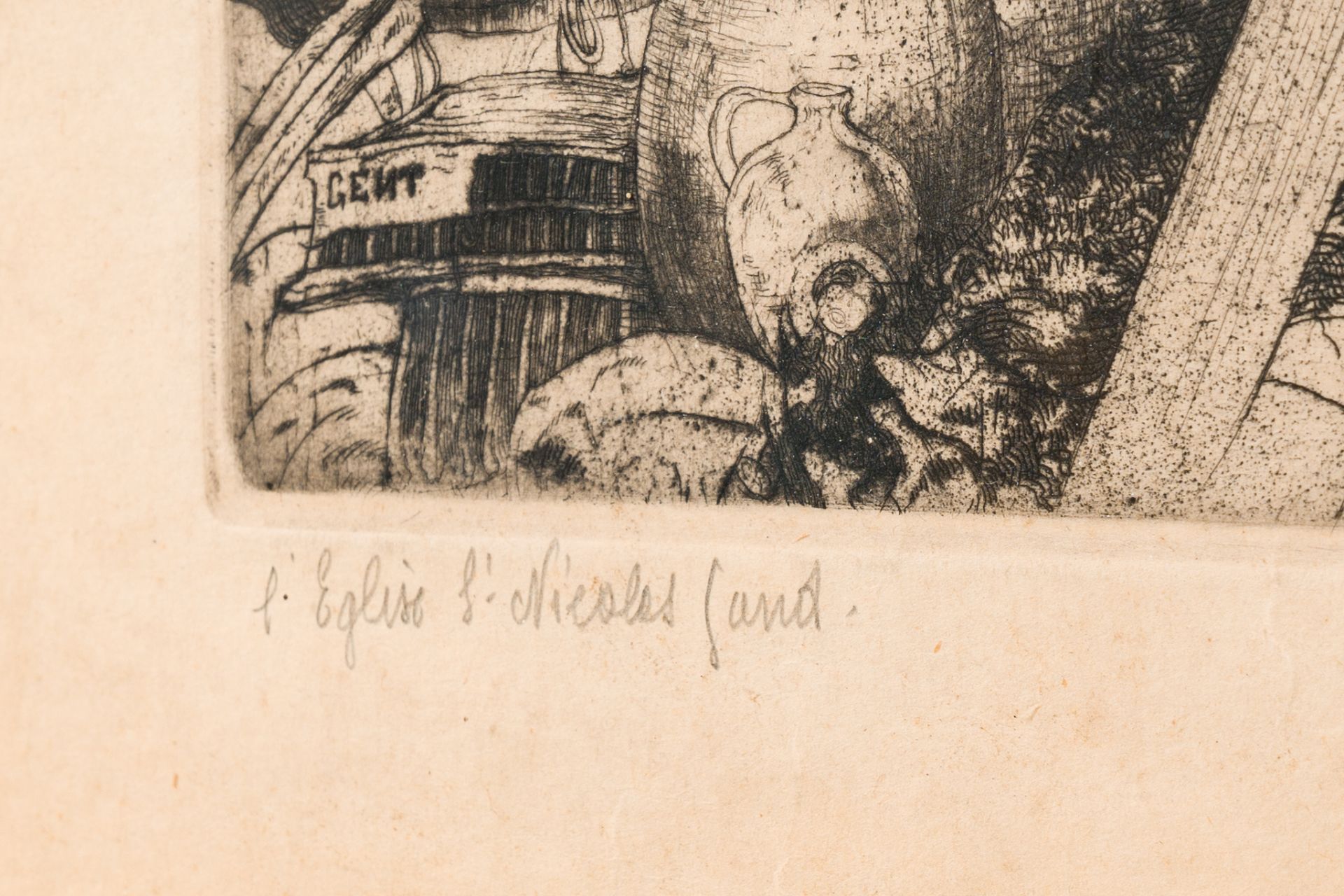 Jules De Bruycker (1870-1945): 'L'Eglise St Nicolas Gand', etching - Image 5 of 5