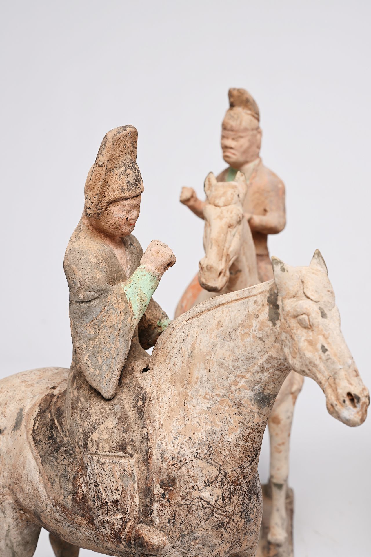 Four Chinese polychrome painted pottery equestrian figures, Tang - Image 9 of 22