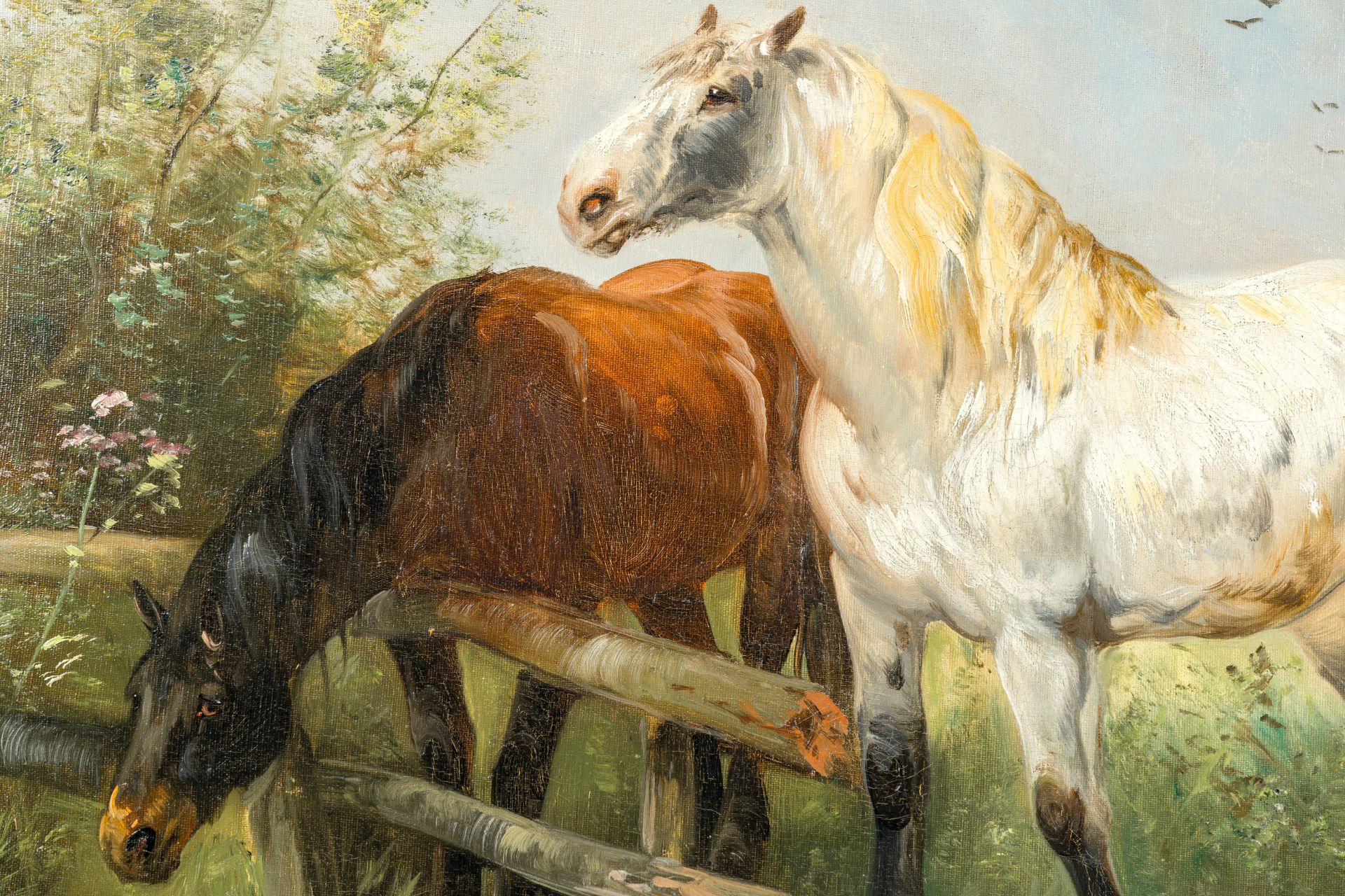 Henry Schouten (1857-1927): Horses at a watering hole, oil on canvas - Image 5 of 5