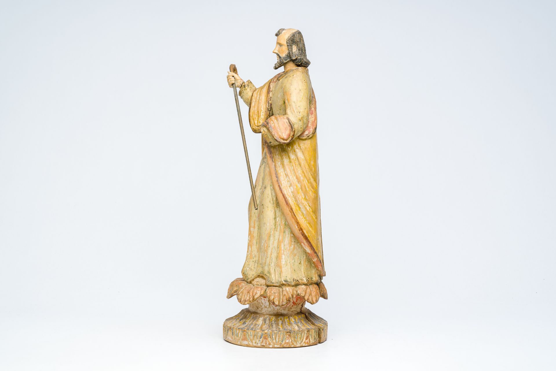 A carved and polychrome painted wood Saint Joseph, 18th C. - Image 3 of 7