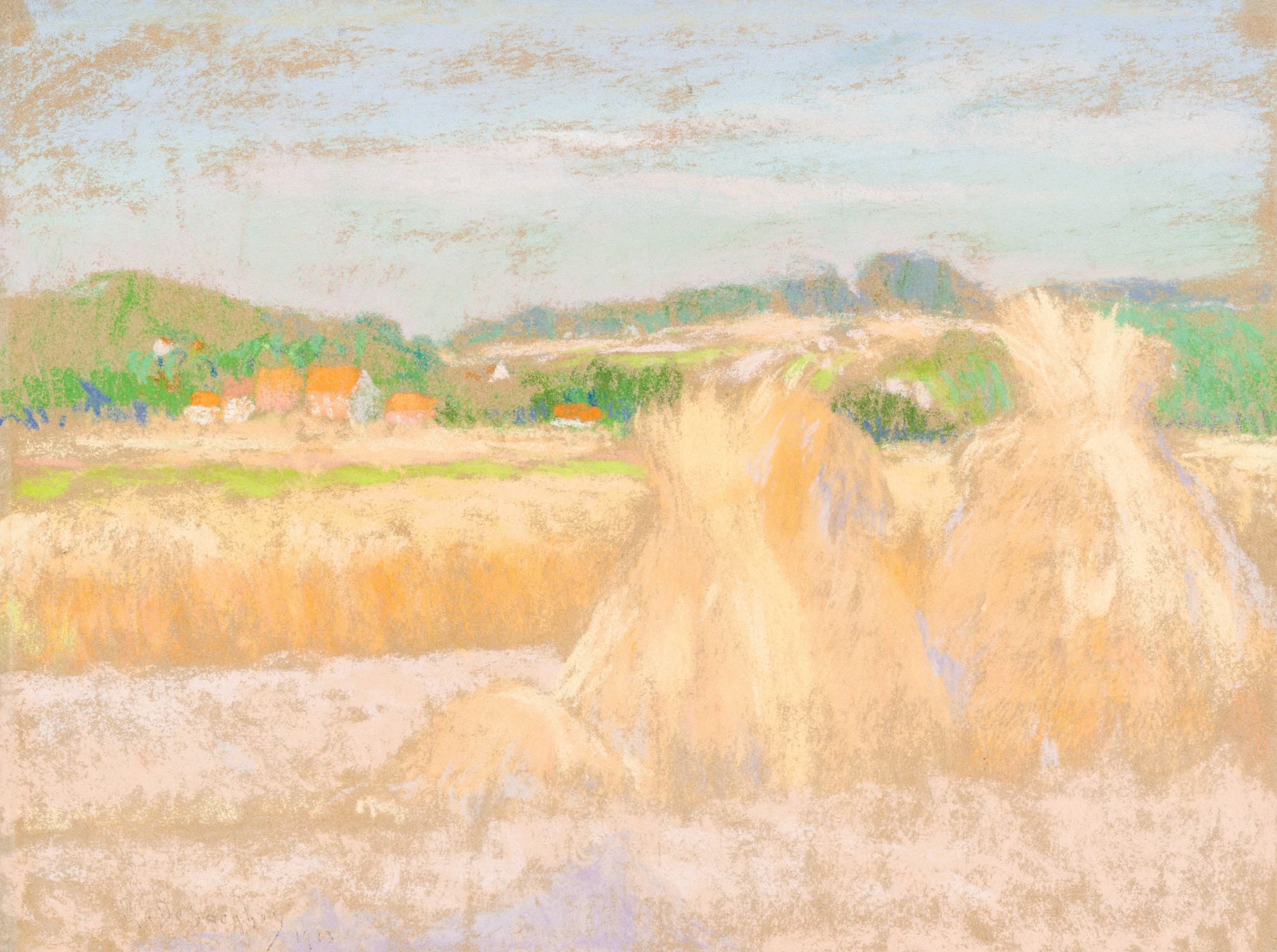 Rodolphe De Saegher (1871-1941): Two landscapes with haystacks, pastel on paper, one dated 1923 - Bild 2 aus 5