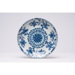 A Chinese blue and white dish with floral design, Kangxi