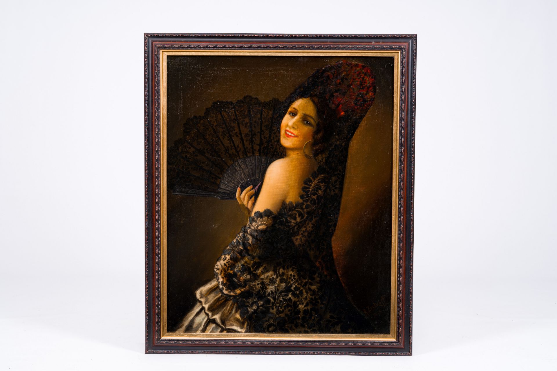 Alexis Zvetkoff (20th C.): Spanish dancer with fan, oil on canvas, dated 1936 - Bild 2 aus 6