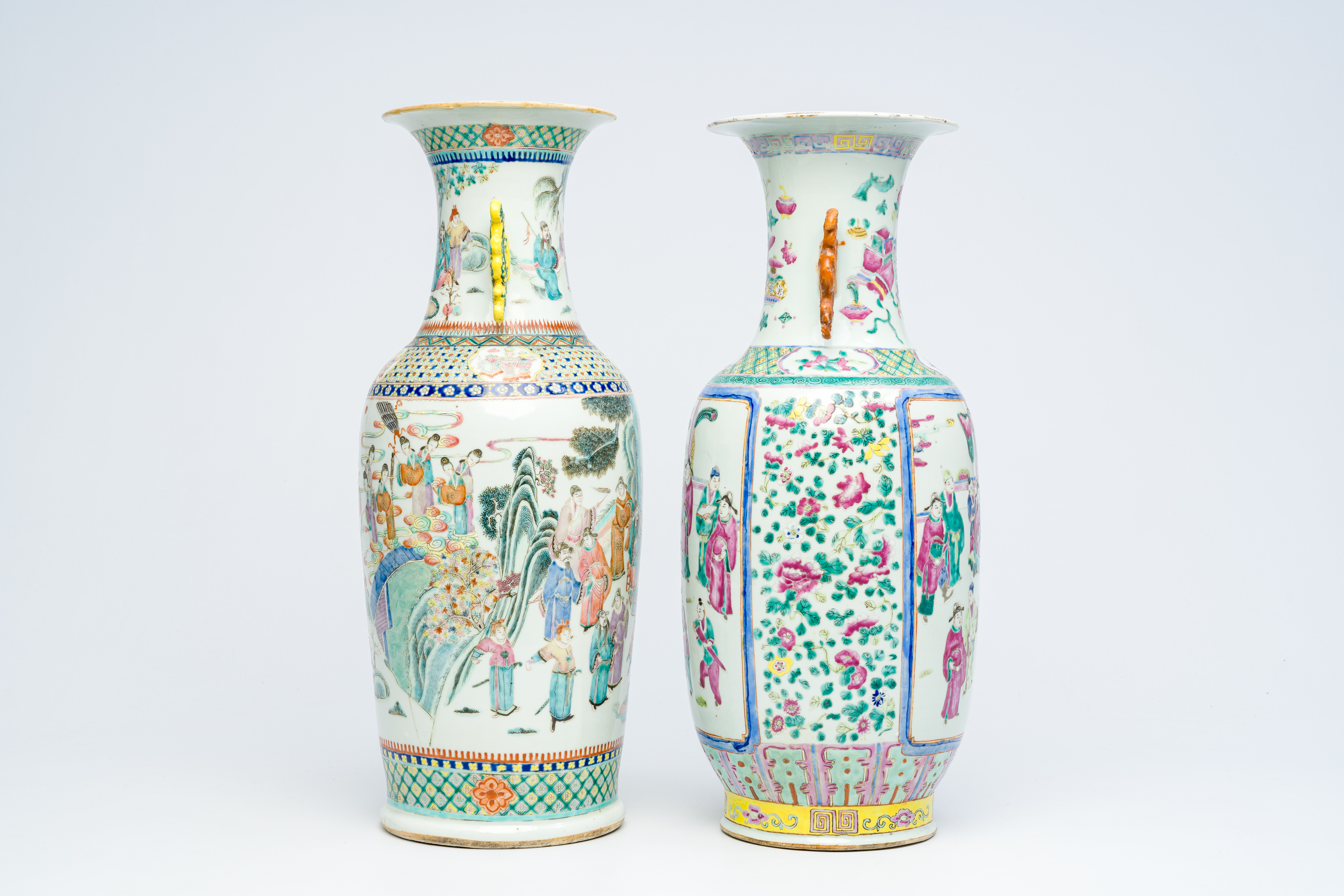 Two Chinese famille rose vases with figurative design, 19th C. - Image 7 of 12