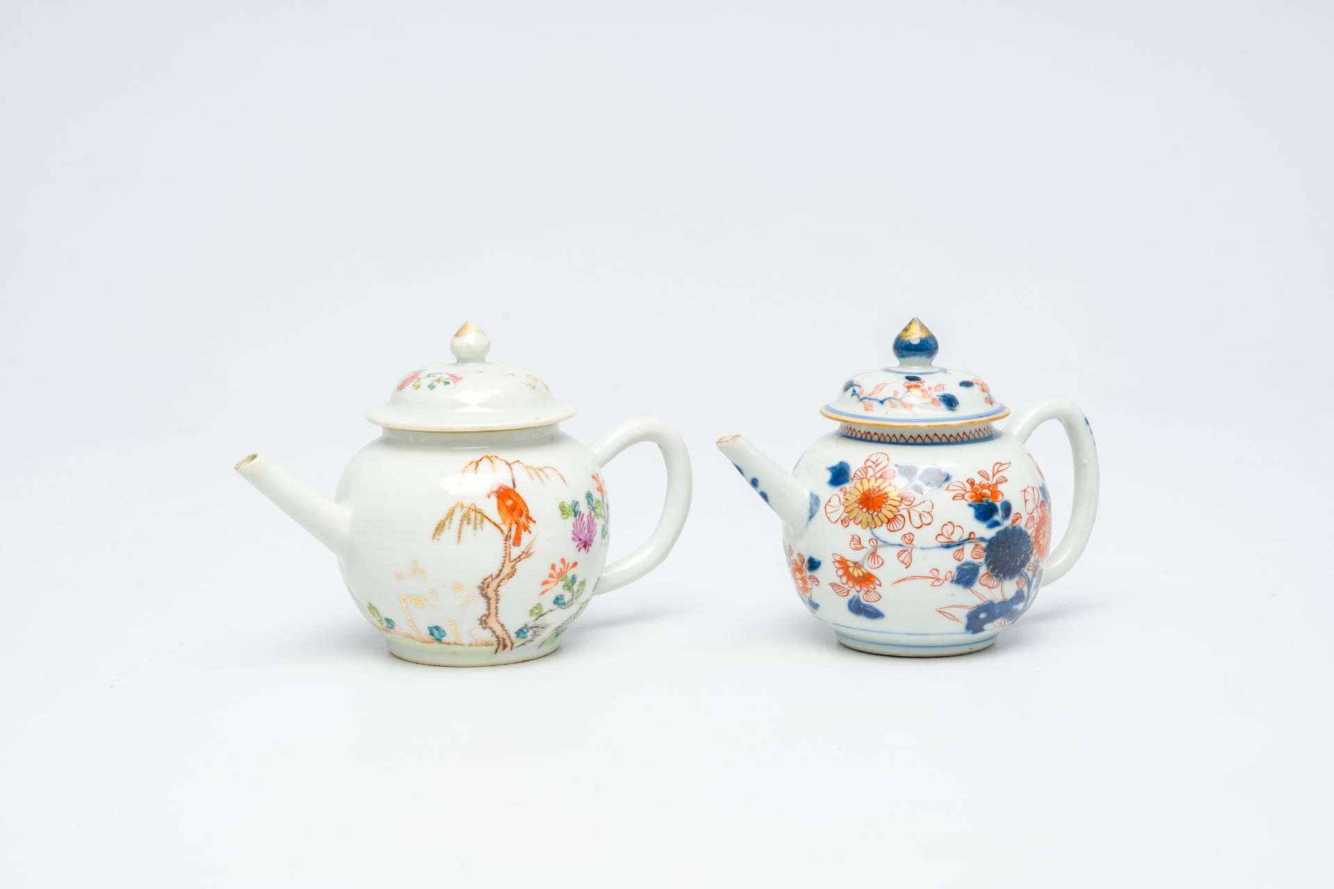 Two Chinese famille rose and Imari style teapots and covers, Kangxi/Qianlong