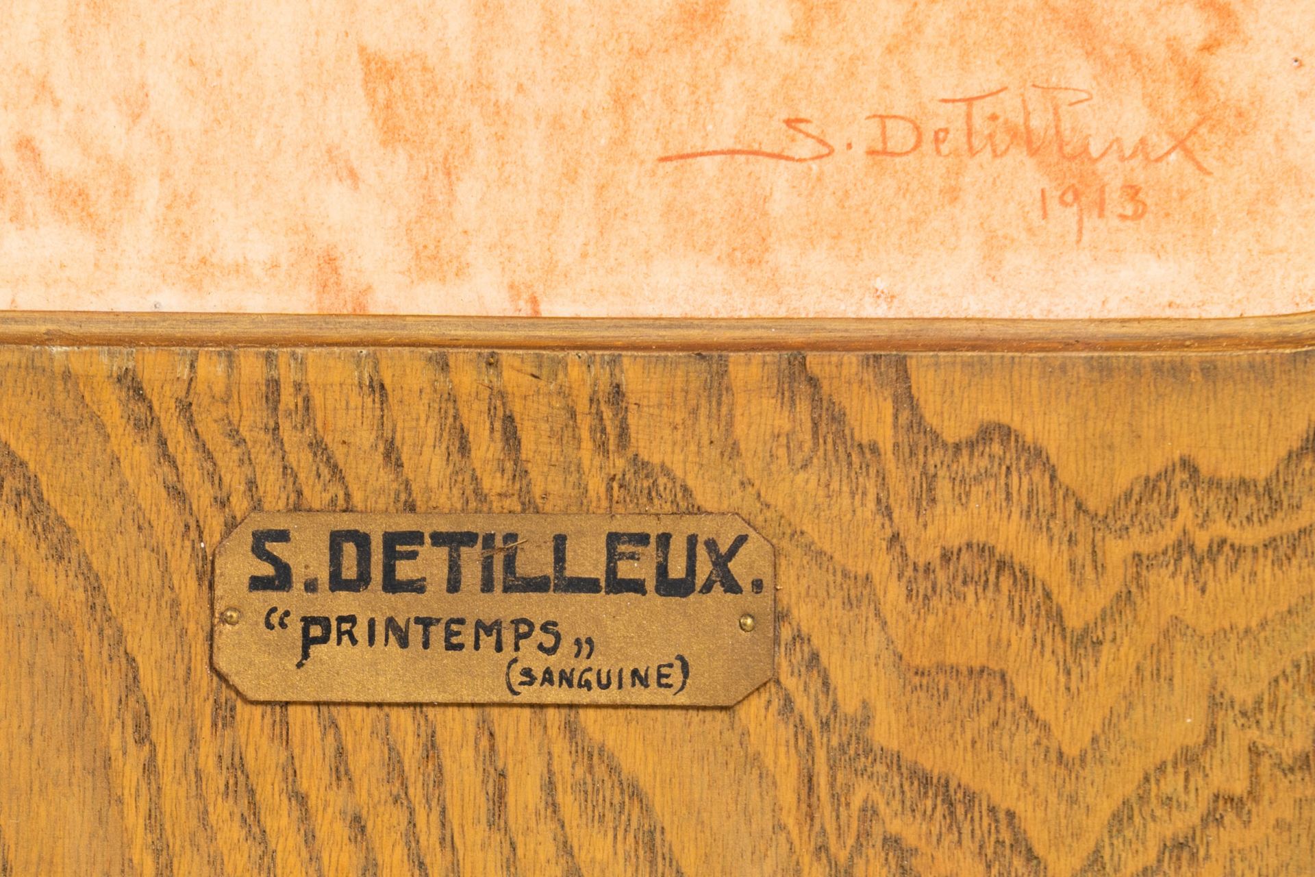 Servais Detilleux (1874-1940): 'Printemps', sanguine, dated 1913 - Image 4 of 4