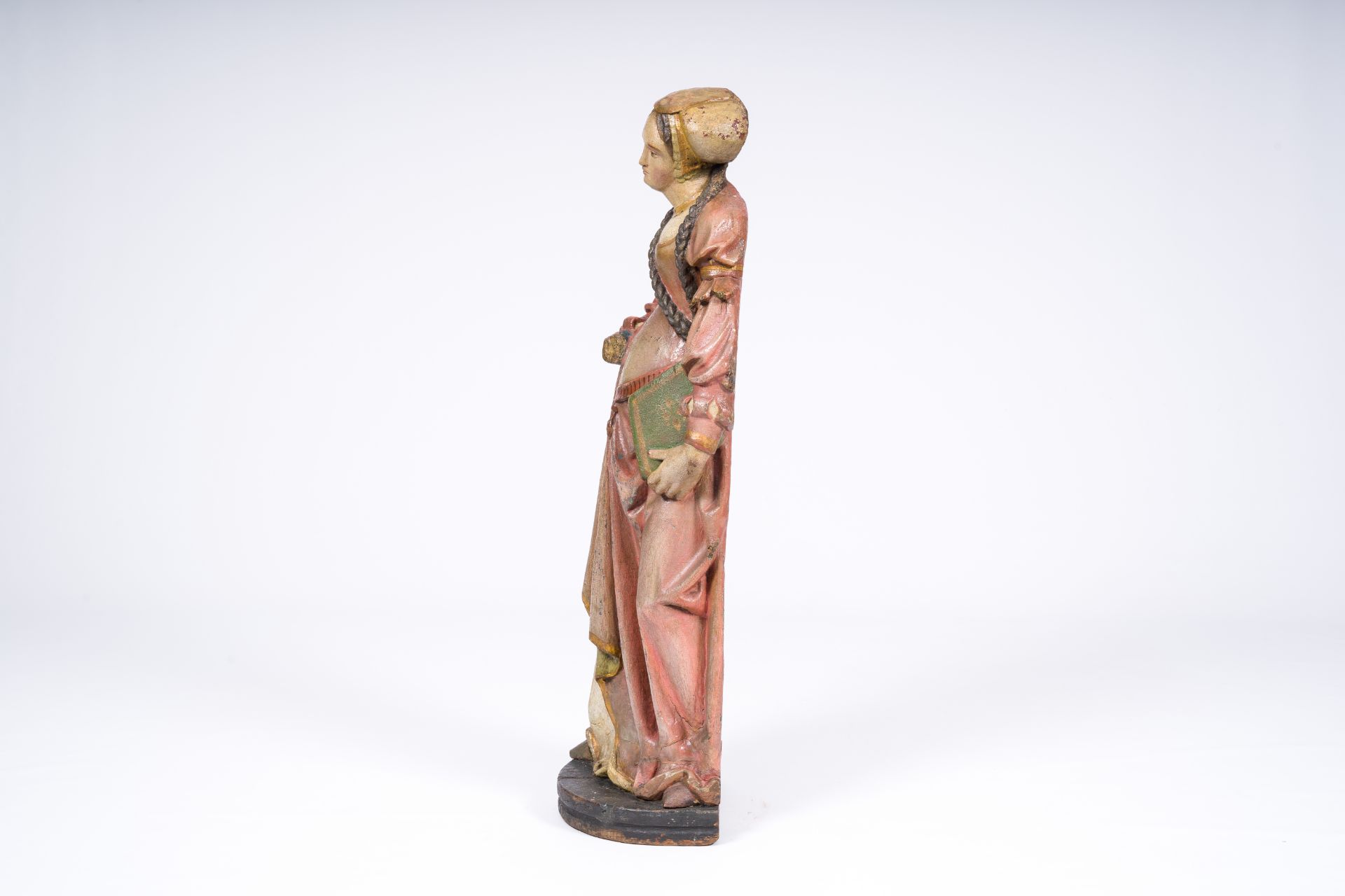A German carved and polychrome painted wood 'noble lady with a book' figure, probably 16th C. and la - Bild 3 aus 7