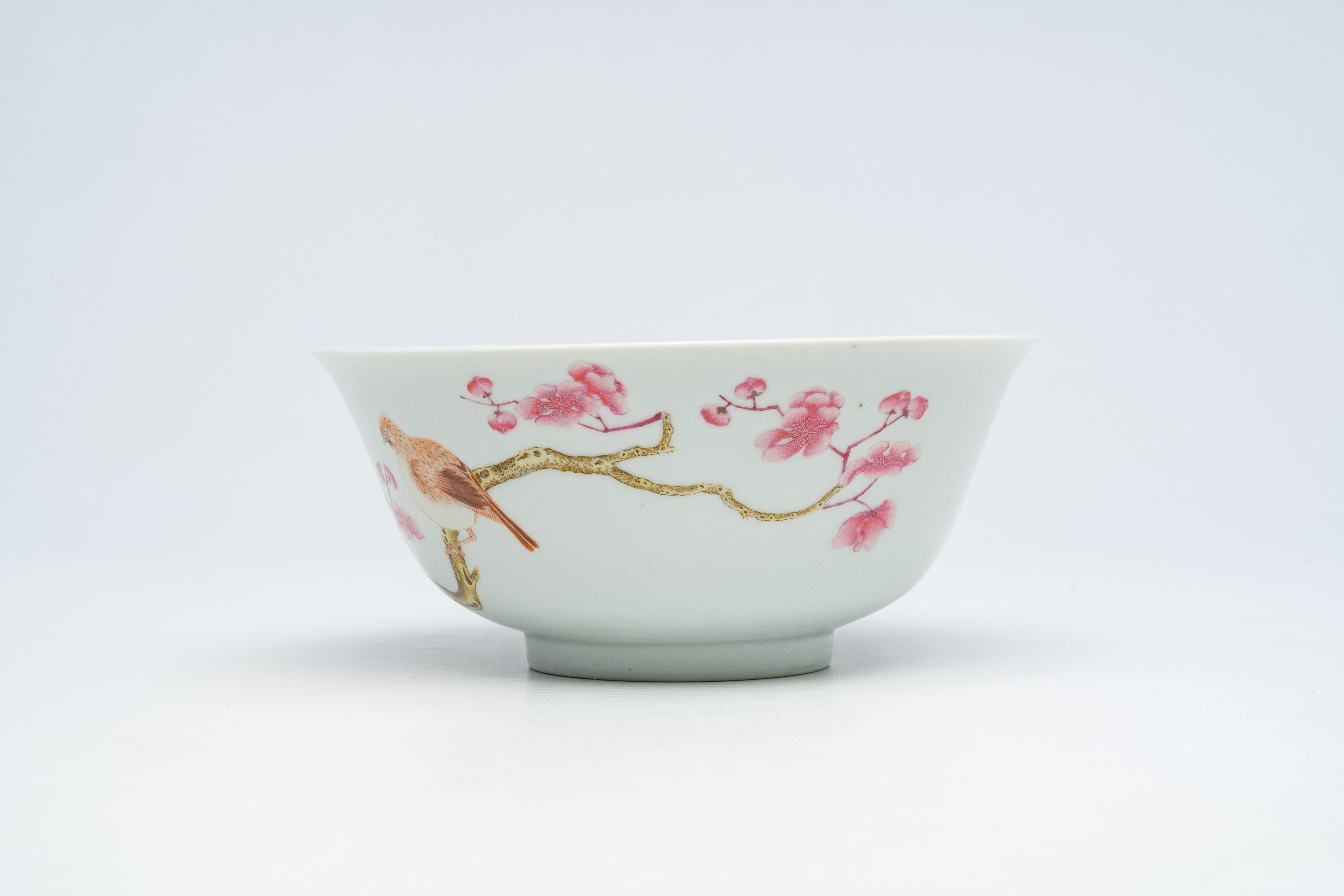 A Chinese famille rose bowl with birds among blossoming branches, Yongzheng mark, Republic - Image 5 of 14