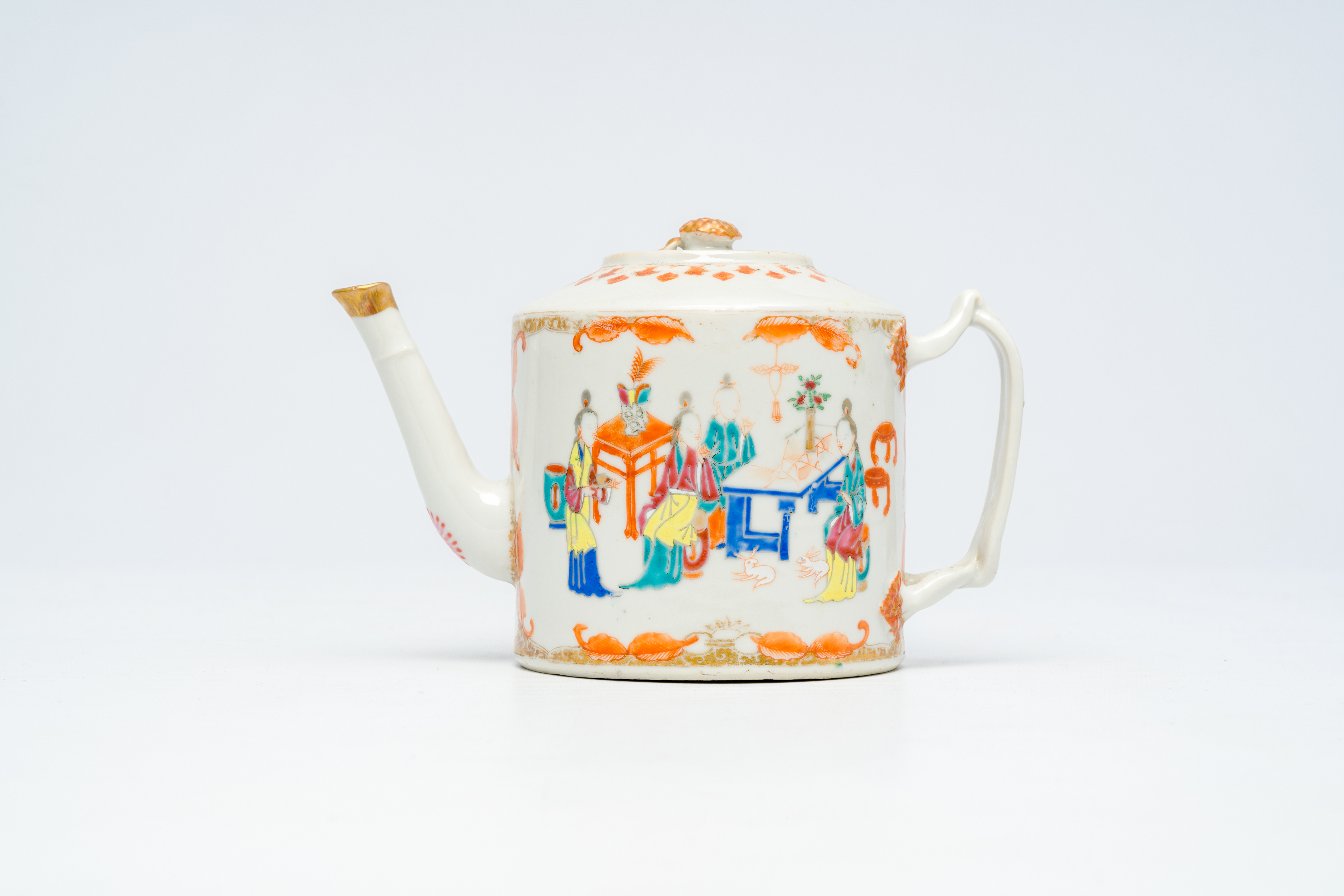 A Chinese famille rose 'mandarin subject' teapot and cover, Qianlong/Jiaqing - Image 2 of 7