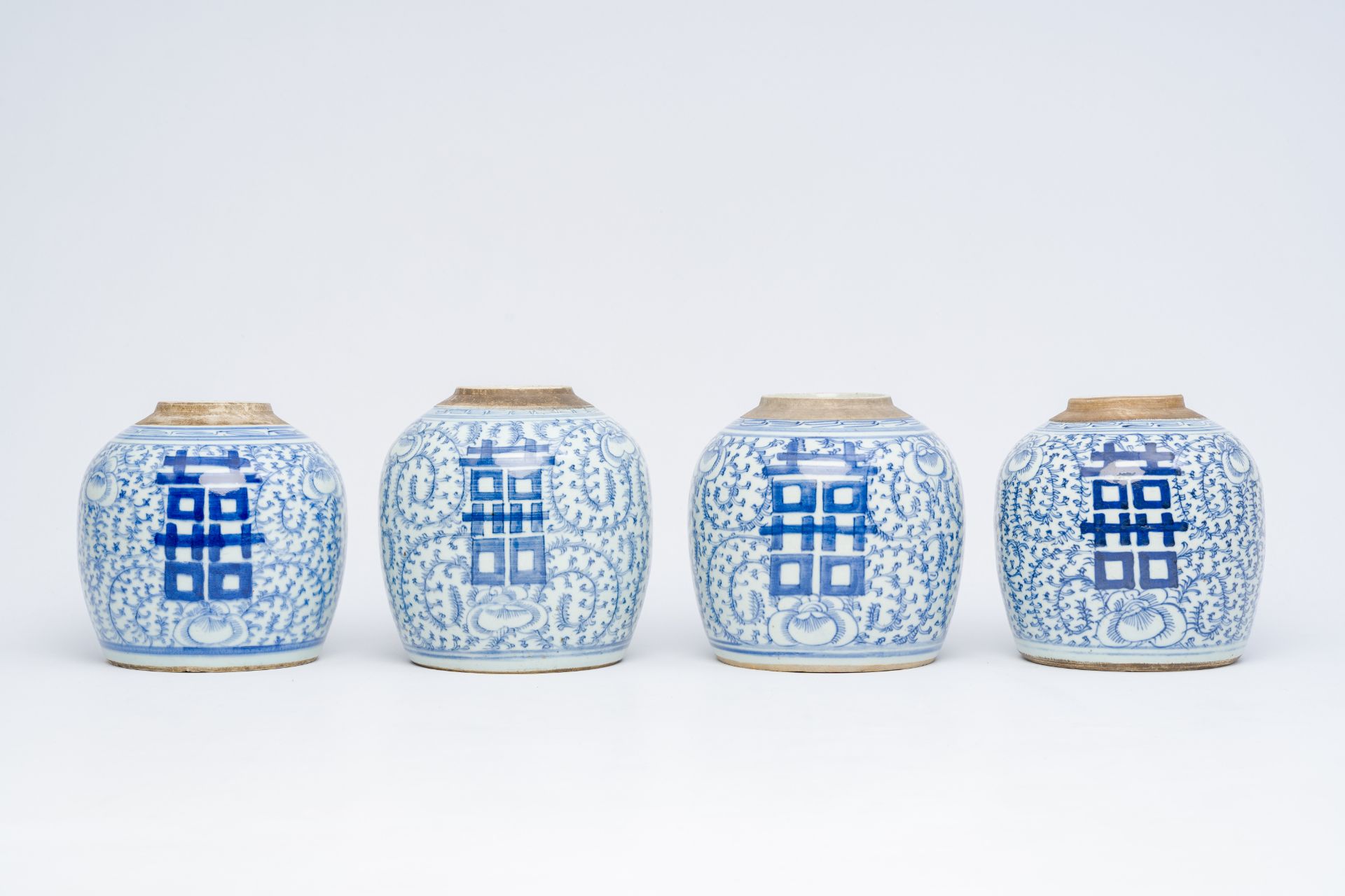 Eight Chinese blue and white ginger jars with 'Xi' and floral design, 19th/20th C. - Image 16 of 28