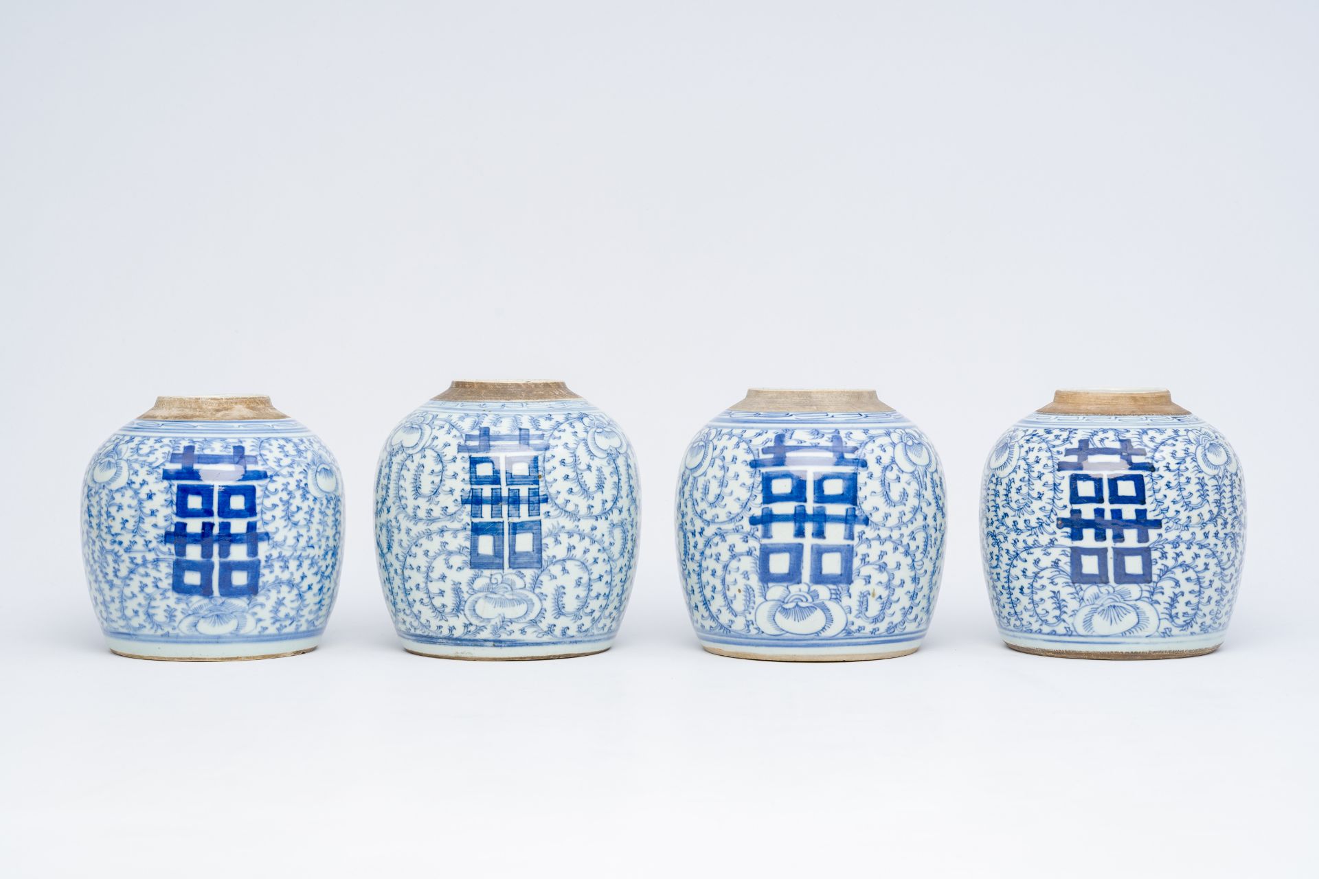 Eight Chinese blue and white ginger jars with 'Xi' and floral design, 19th/20th C. - Image 20 of 28