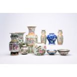 A varied collection of Chinese famille rose, verte and blue and white porcelain, 19th/20th C.