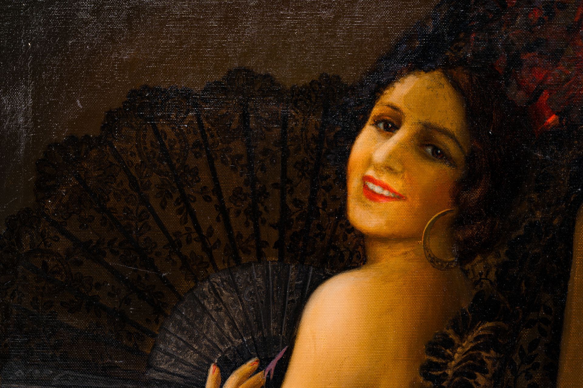 Alexis Zvetkoff (20th C.): Spanish dancer with fan, oil on canvas, dated 1936 - Bild 5 aus 6