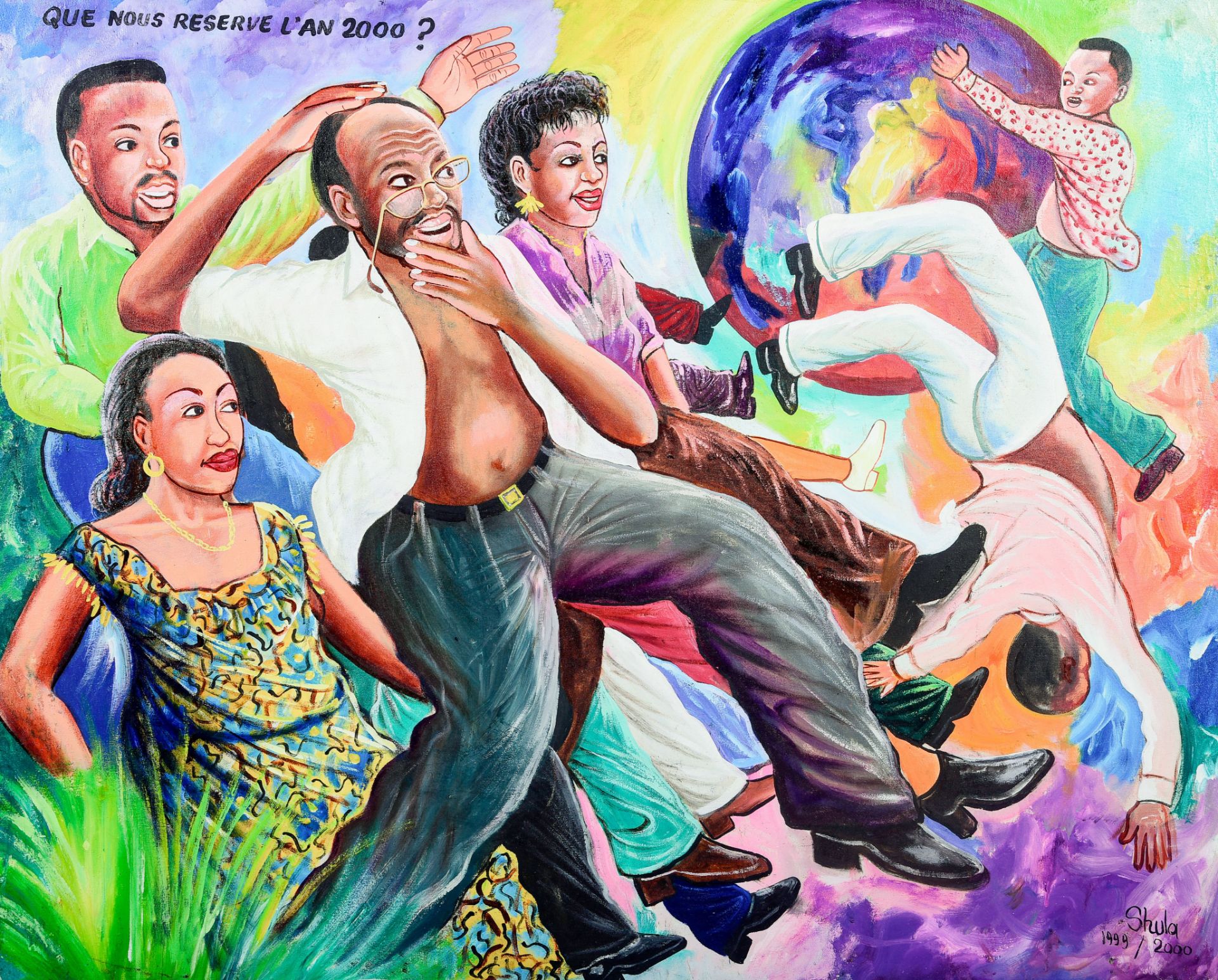 Jean Bosco Shula-Monsengo (Shula, 1959): 'Que nous reserve l'an 2000', oil on canvas, dated 2000