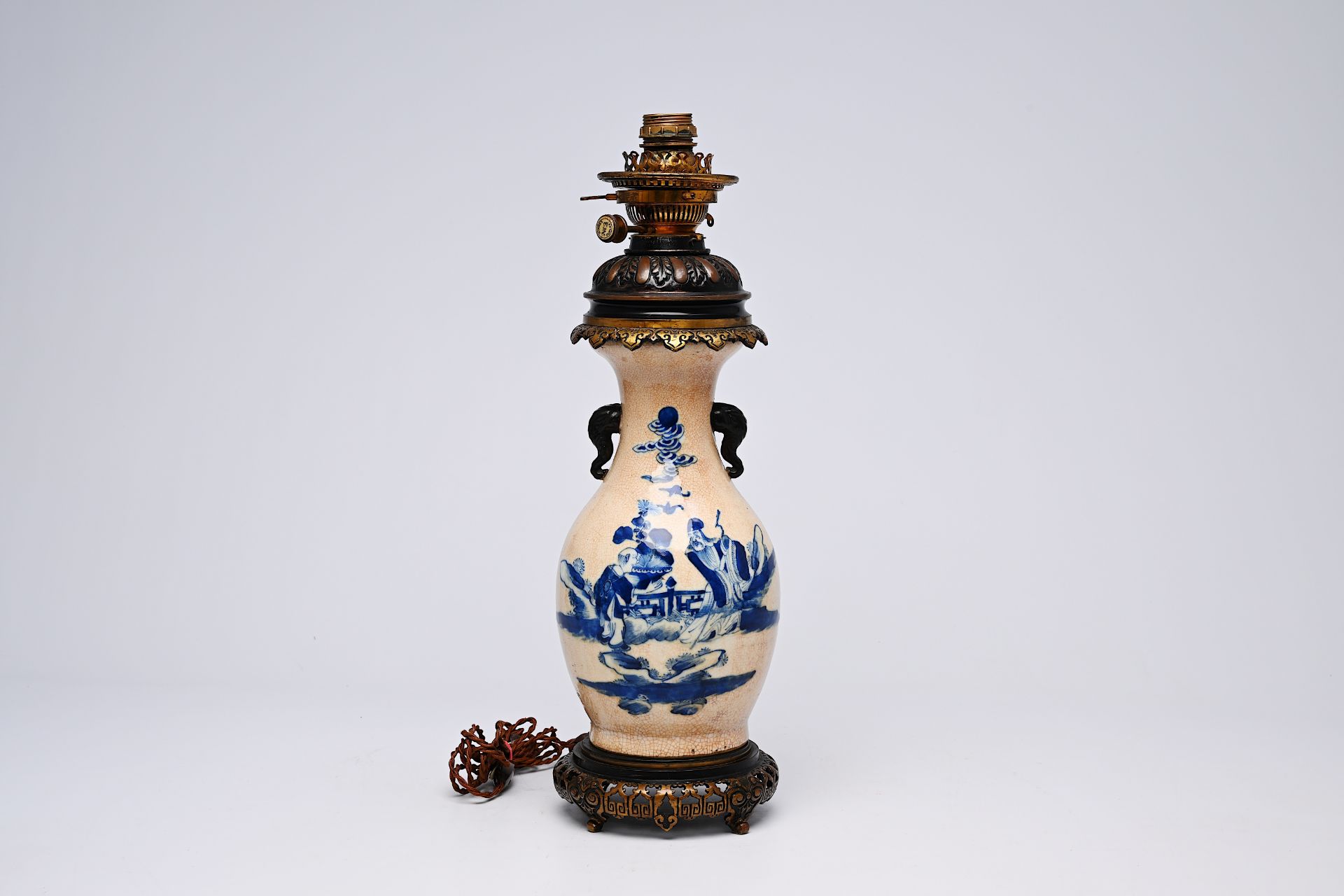 A Chinese blue and white Nanking crackle glazed vase with an immortal and his servant mounted as a l - Image 2 of 20