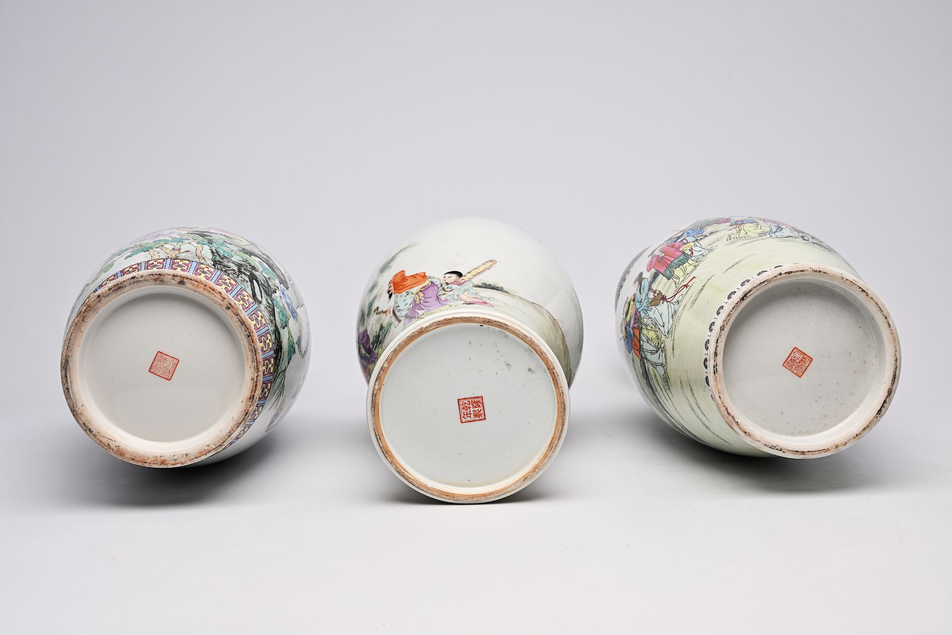 Six Chinese famille rose vases with figures in a landscape and birds between blossoming branches, 20 - Image 17 of 20