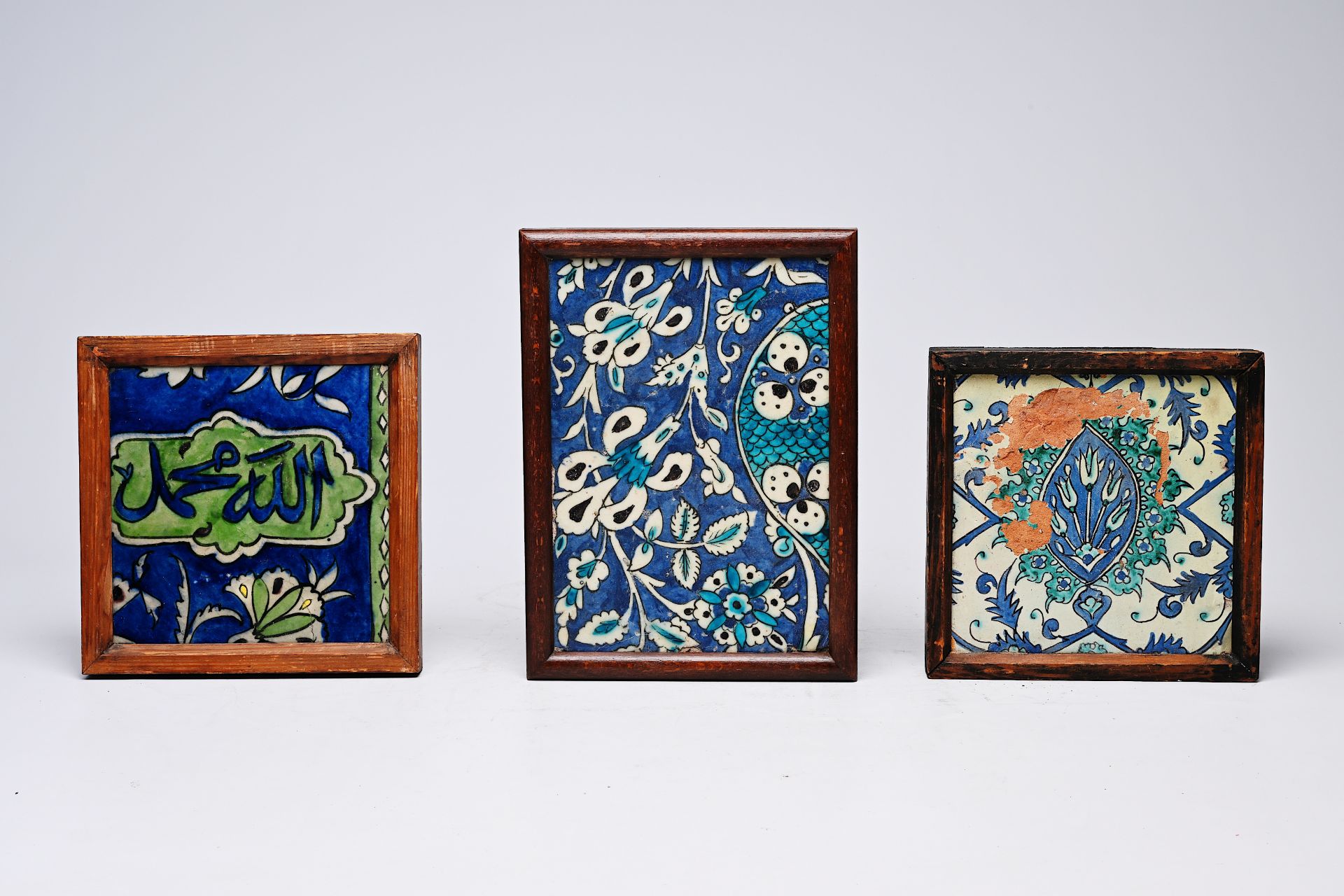 Three polychrome pottery tiles, Syria and North-Africa, 18th/19th C.