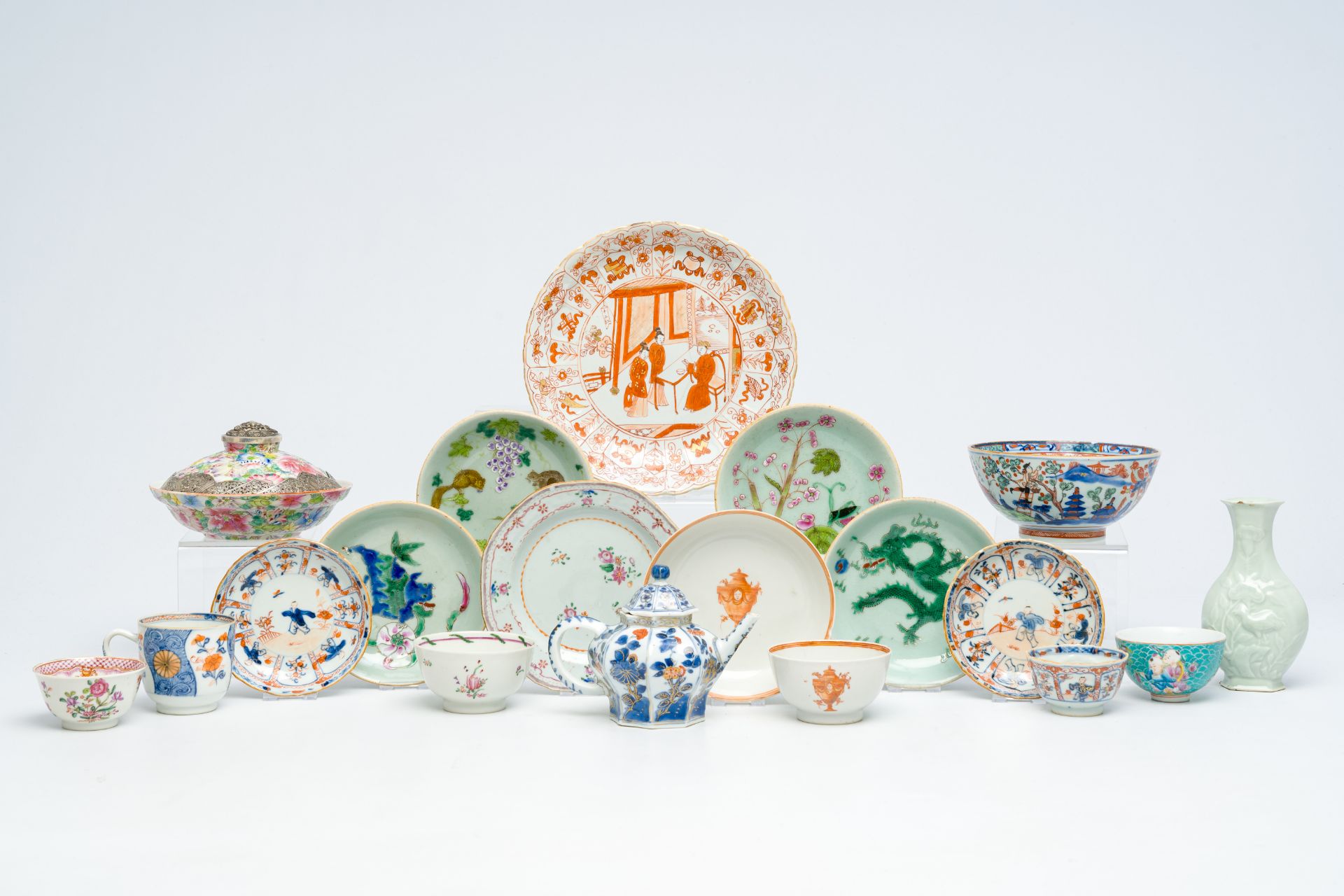 A varied collection of Chinese famille rose, verte, Imari style, iron-red and monochrome porcelain,