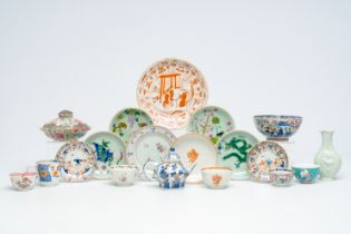 A varied collection of Chinese famille rose, verte, Imari style, iron-red and monochrome porcelain,