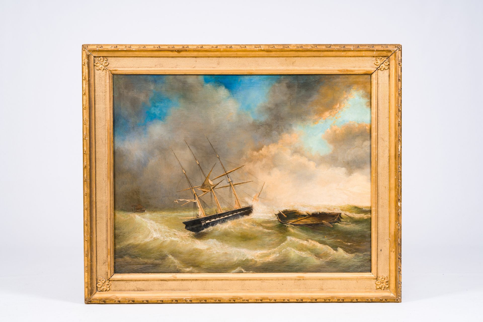 English school: Storm at sea, oil on canvas, 19th C. - Bild 2 aus 5