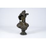 Friedrich Beer (1846-1912): Young lady with a hat with a plume, patinated bronze, foundry mark 'E. T