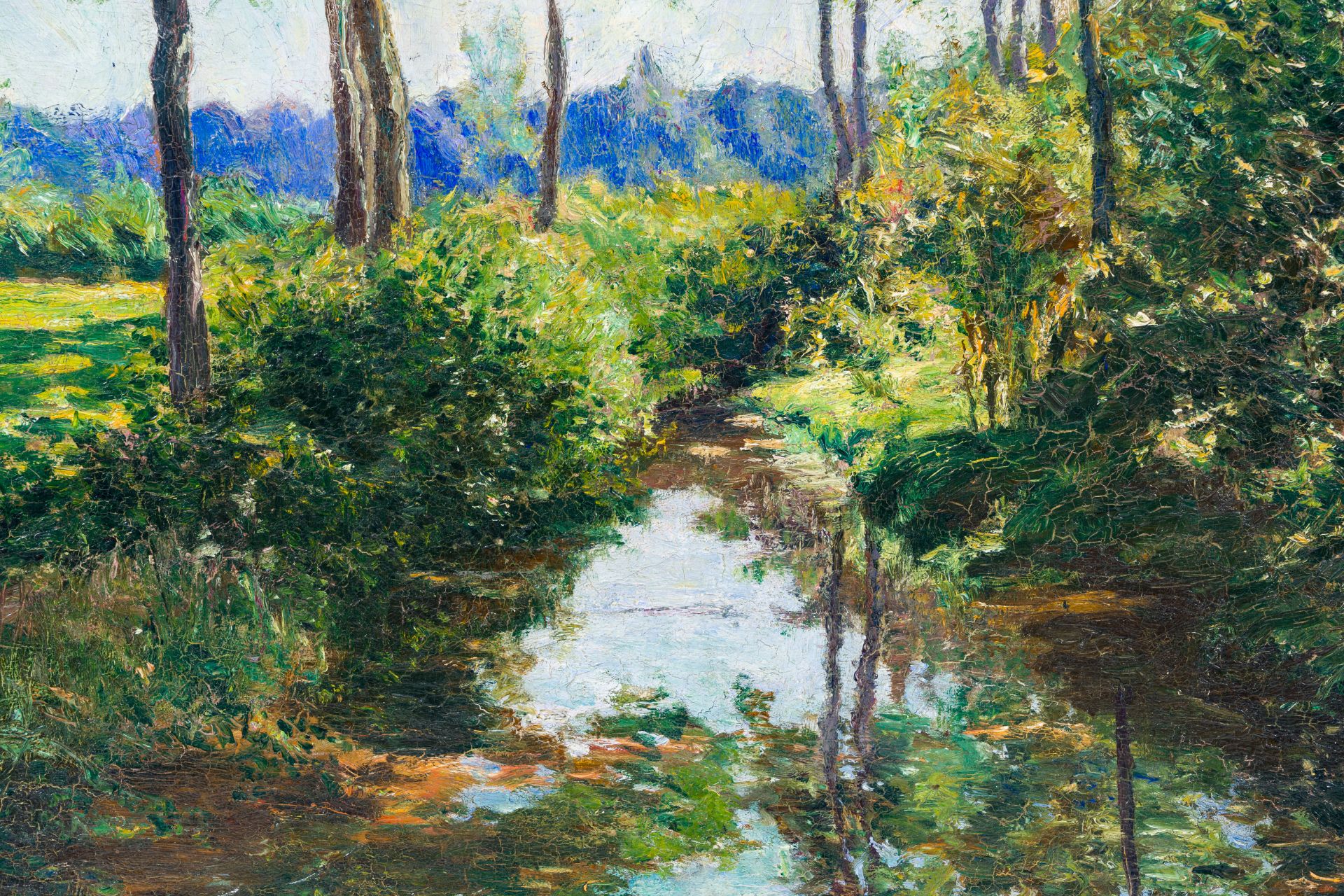 Leopold Haeck (1868-1928): Sunlit landscape with a stream, oil on canvas, dated (18)98 - Bild 5 aus 5