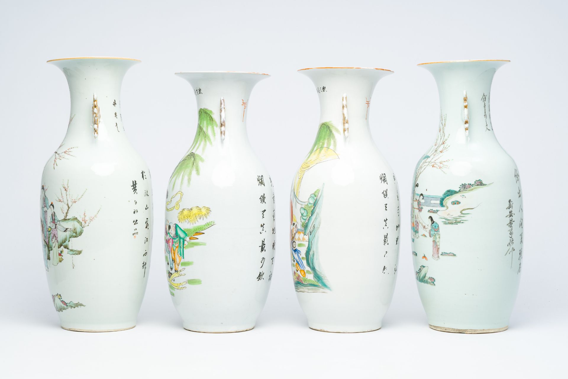 Four Chinese famille rose vases with ladies and playing boys, 19th/20th C. - Image 4 of 12