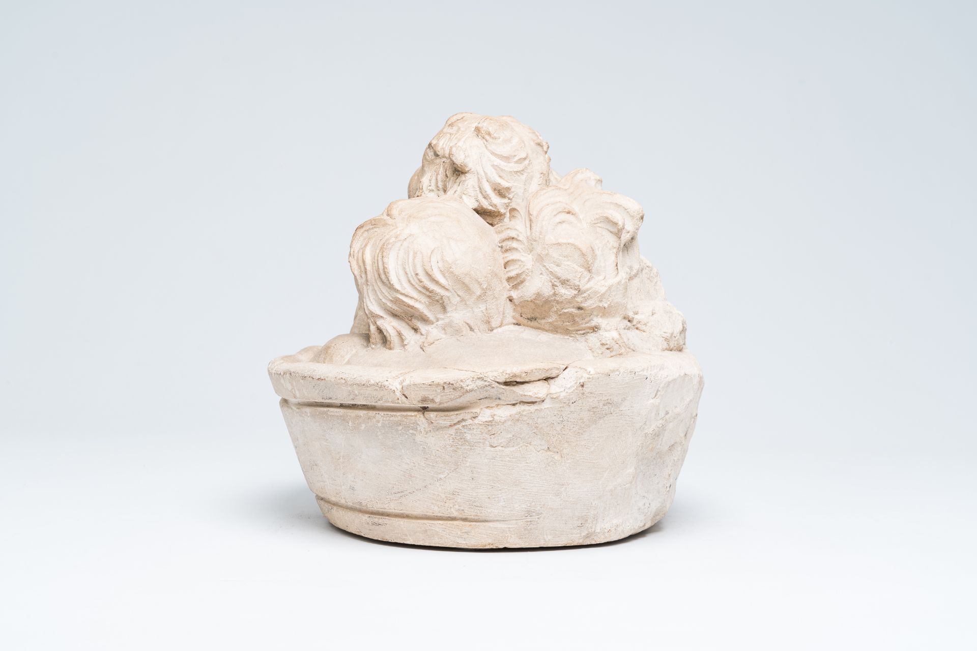 A French limestone group depicting the three Saint Nicholas children in a tub, 16th C. - Image 4 of 8