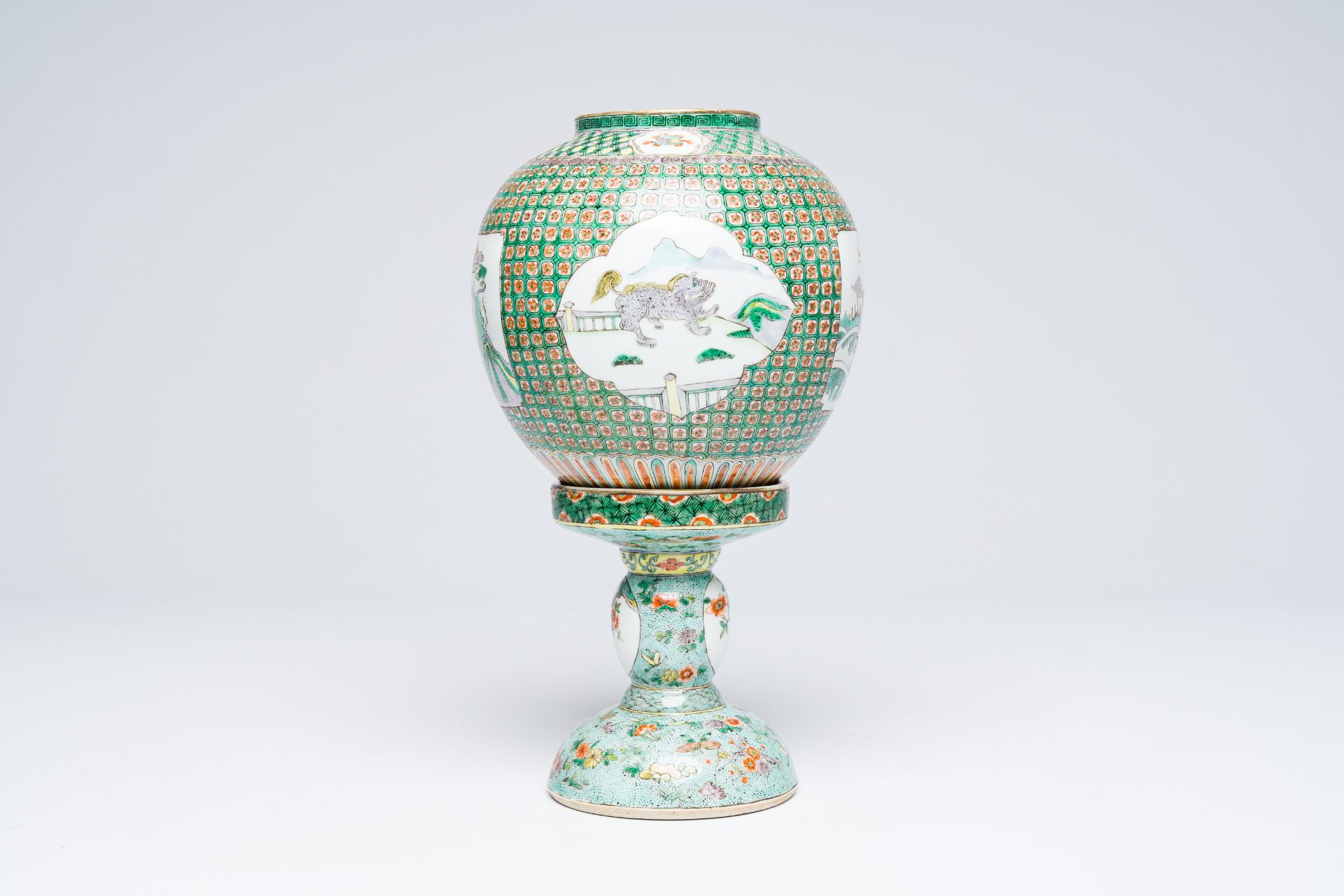 A Chinese famille verte lantern on stand with mythical animals, Republic - Image 7 of 12