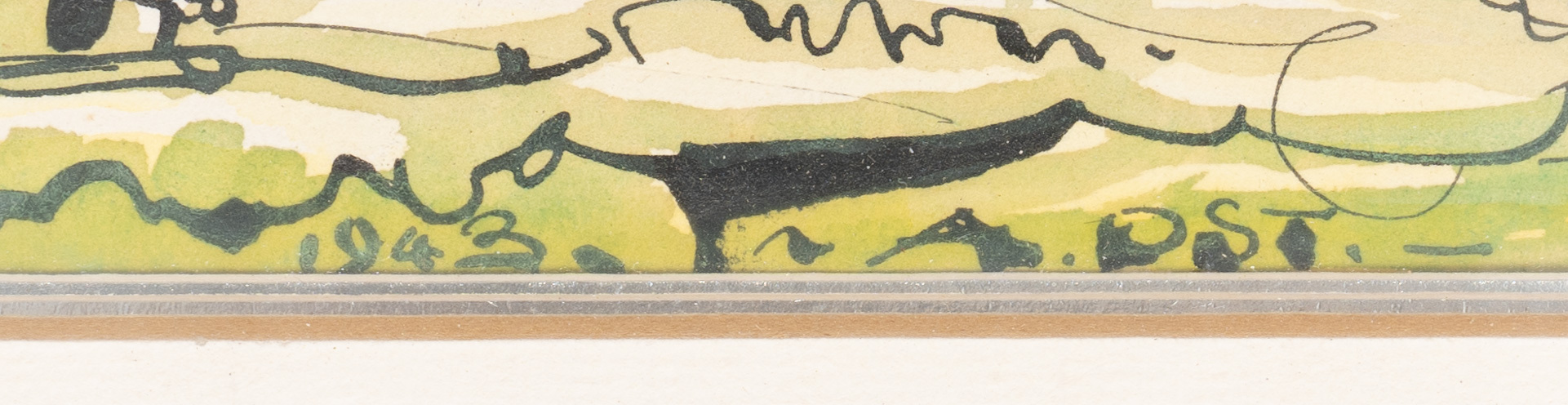 Alfred Ost (1884-1945): Farm & Horse in a landscape, mixed media on paper, one dated 1943 - Image 2 of 4