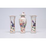 A Chinese famille rose three-piece 'mandarin subject' garniture, Qianlong