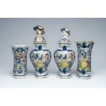 A polychrome Dutch Delft four-piece garniture, 18th C.