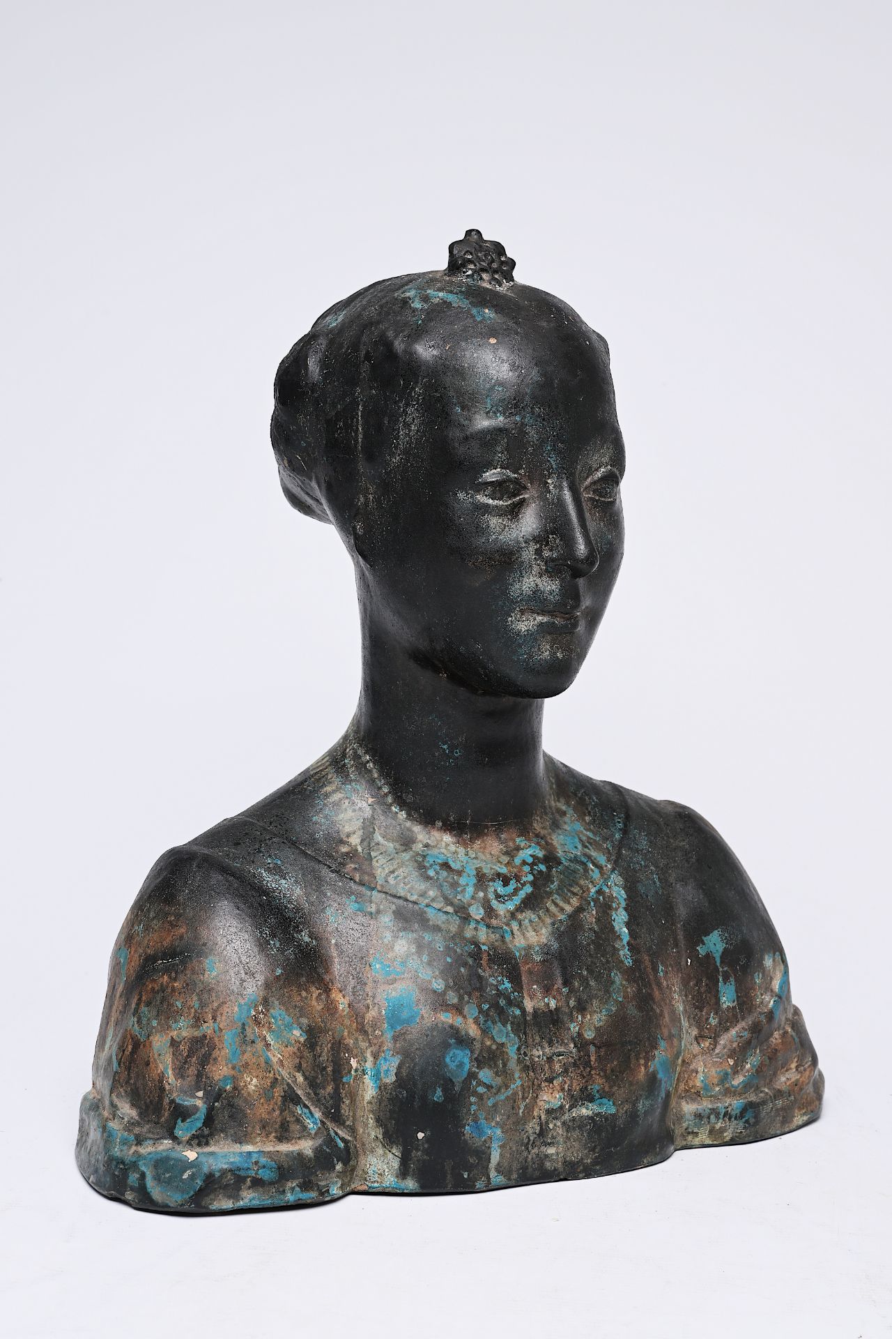 European school: Bust of a lady, patinated terracotta, 19th/20th C. - Image 9 of 9