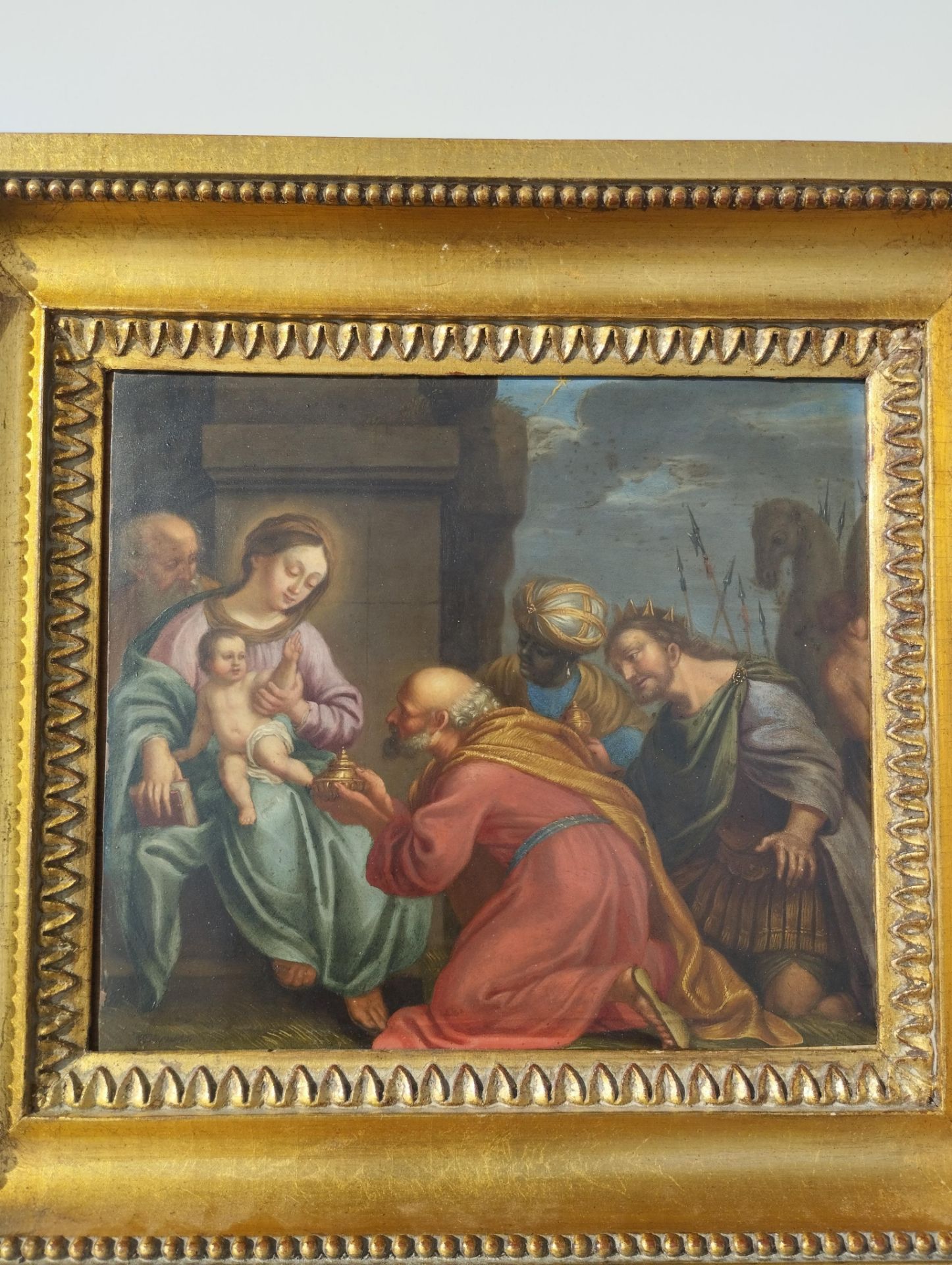 Flemish School: The adoration of the magi, oil on copper, 18th C. - Image 4 of 13