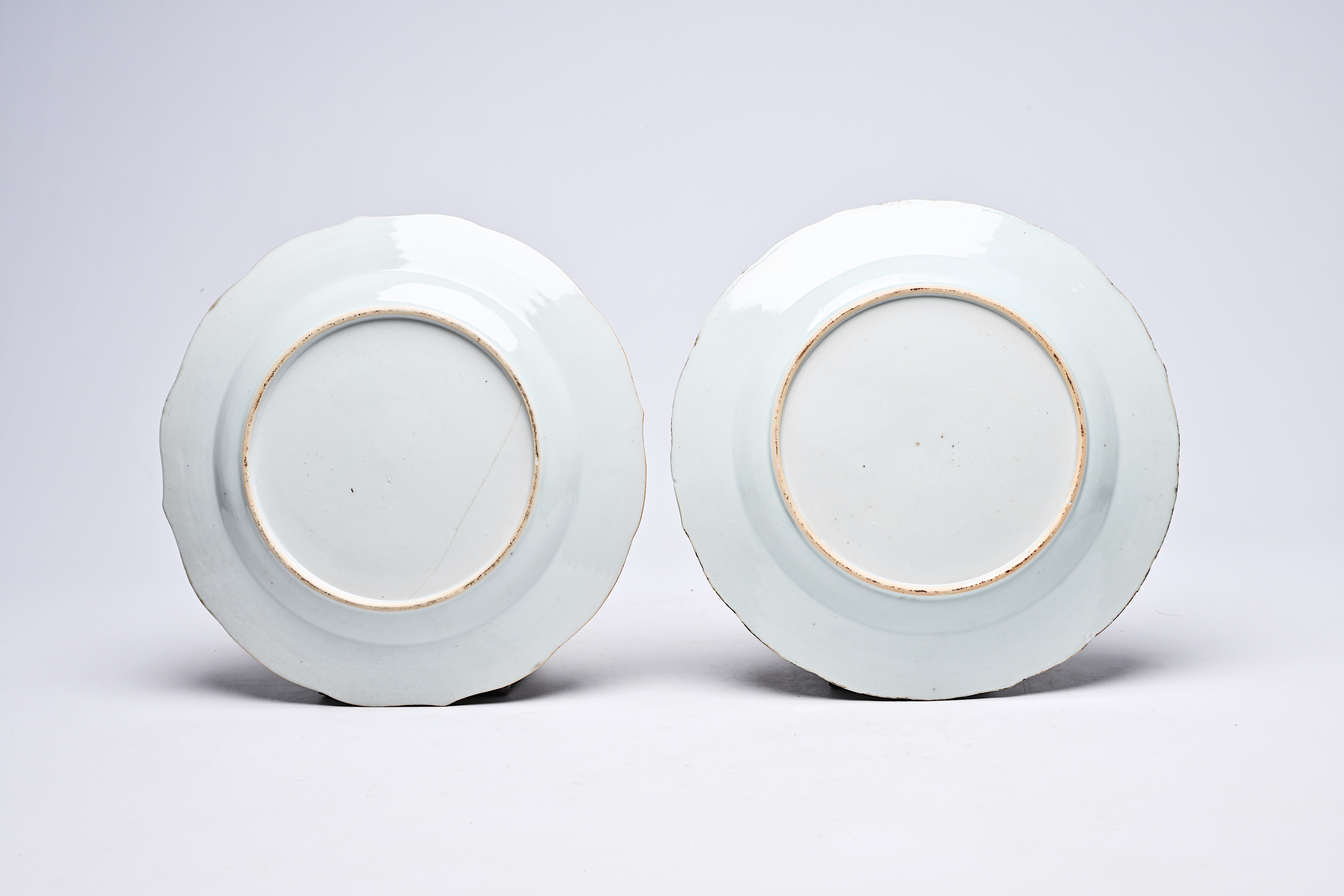 A pair of Chinese famille rose 'mandarin subject' dishes, Qianlong - Image 3 of 3